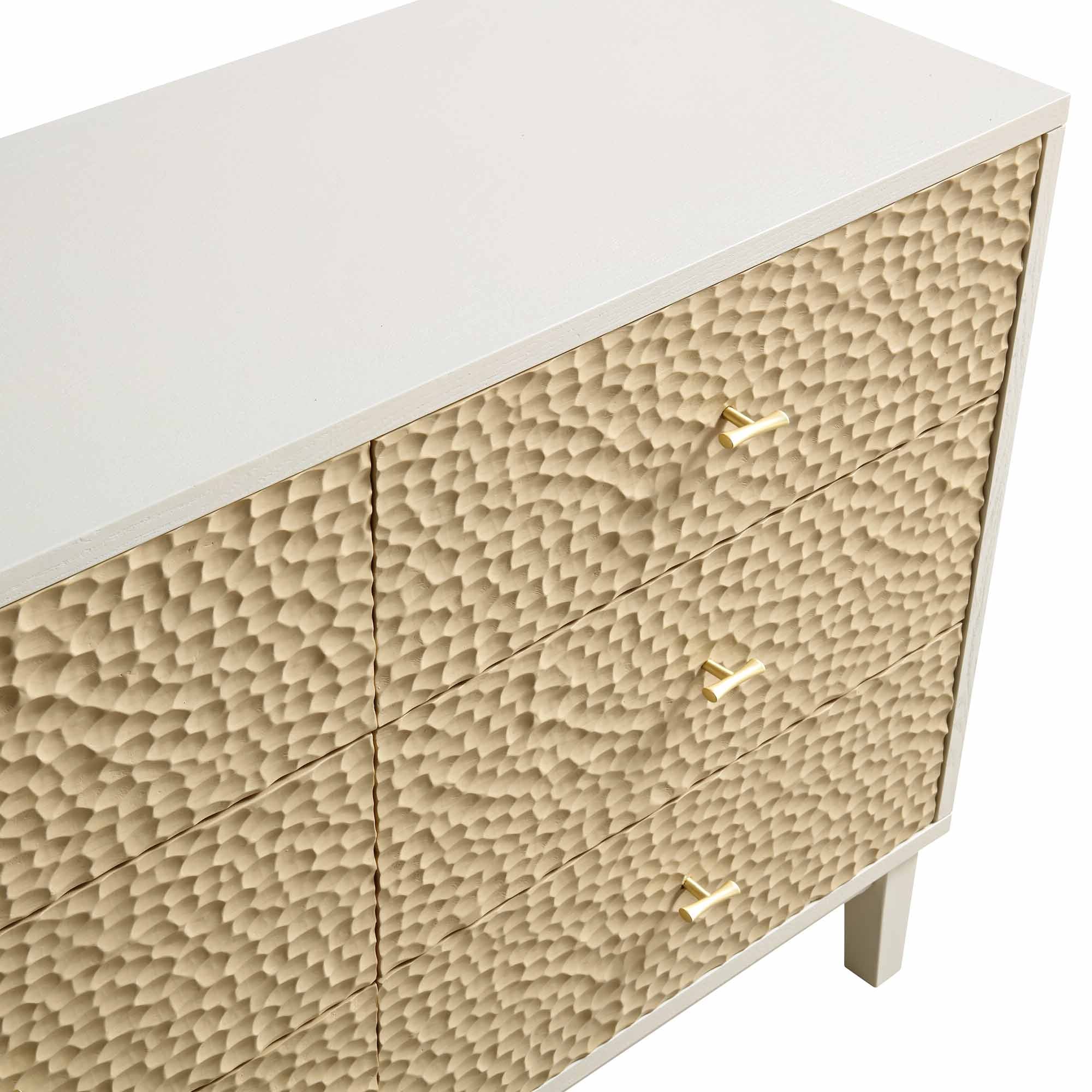 Bianca Chip Carved 6 Drawer Dresser, Sand Beige & Ivory