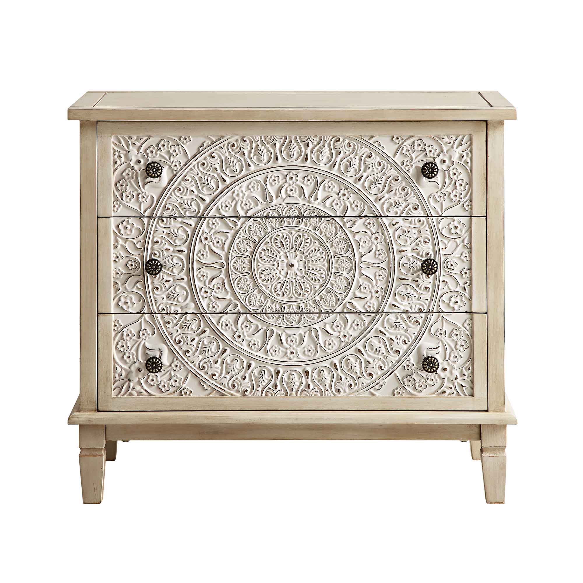 Chantilly Whitewashed Carved 3 Drawer Dresser