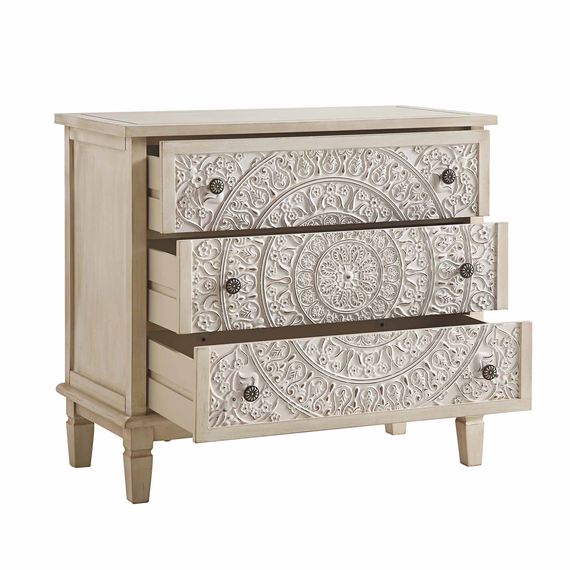 Chantilly Whitewashed Carved 3 Drawer Dresser