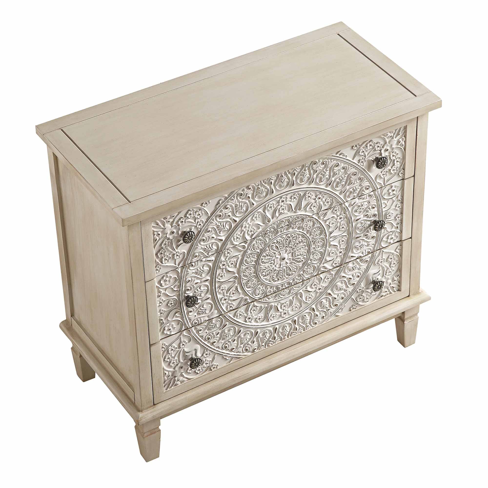 Chantilly Whitewashed Carved 3 Drawer Dresser