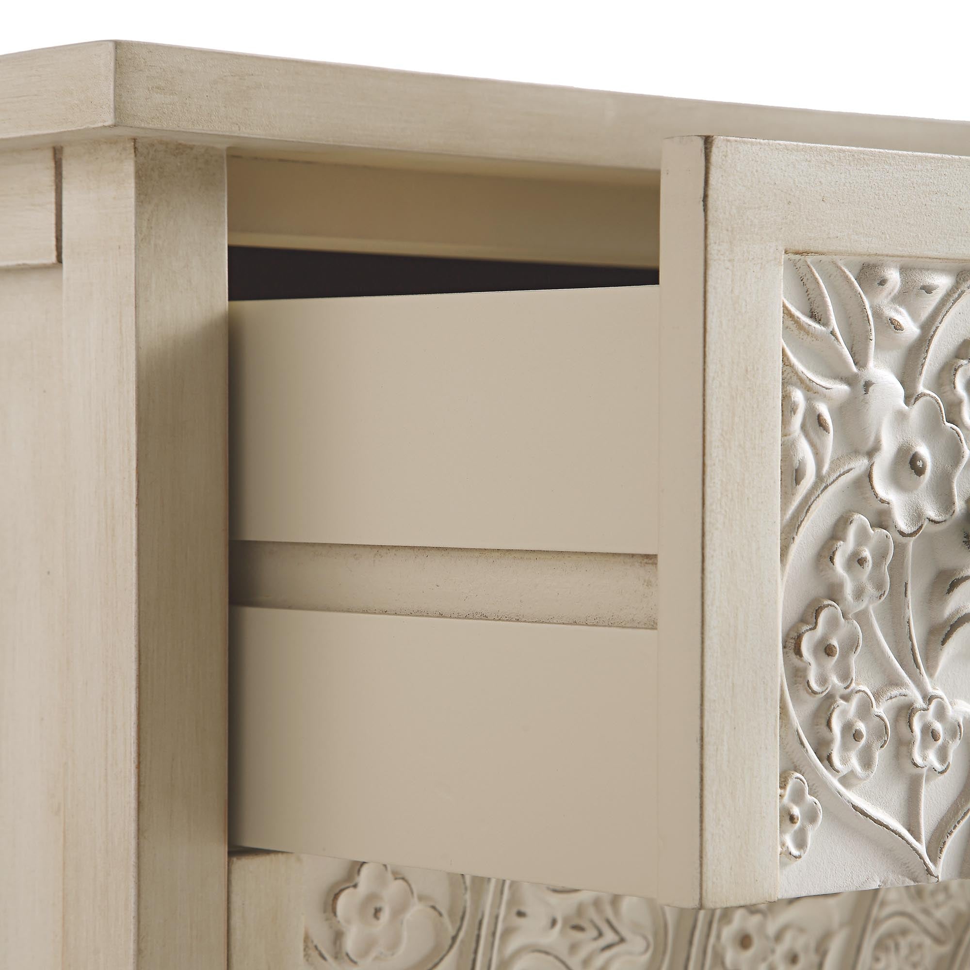 Chantilly Whitewashed Carved 3 Drawer Dresser