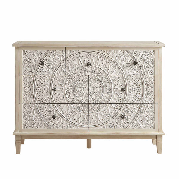 Chantilly Whitewashed Carved 3 over 4 Drawer Dresser