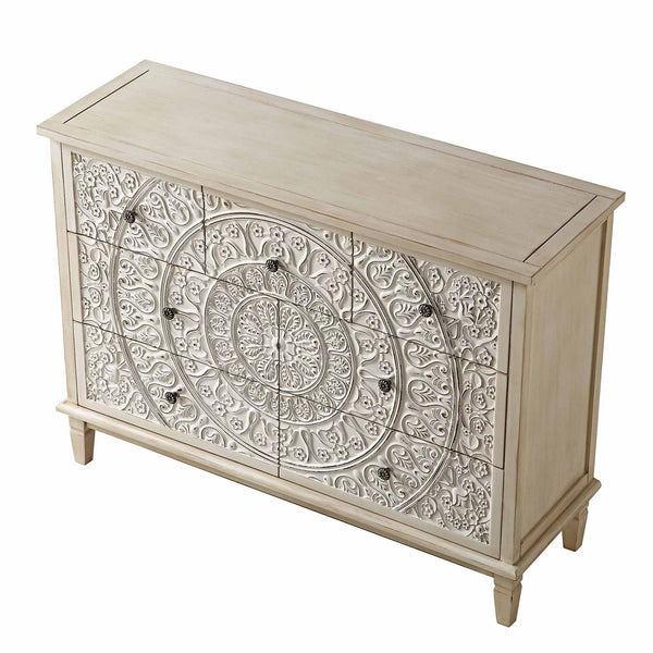 Chantilly Whitewashed Carved 3 over 4 Drawer Dresser