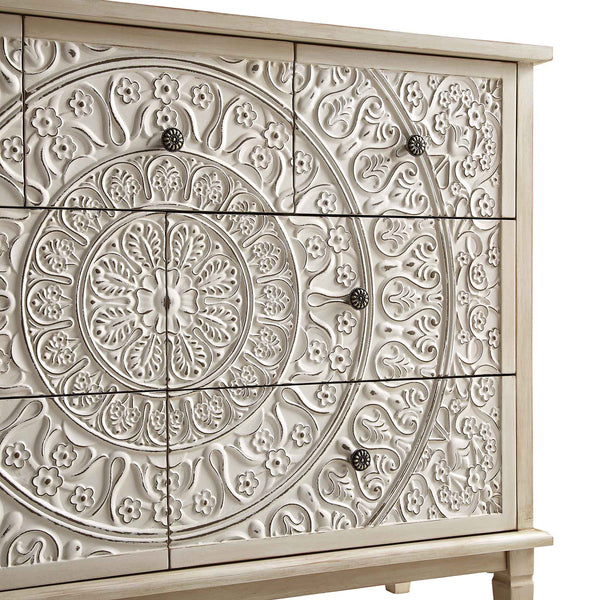 Chantilly Whitewashed Carved 3 over 4 Drawer Dresser