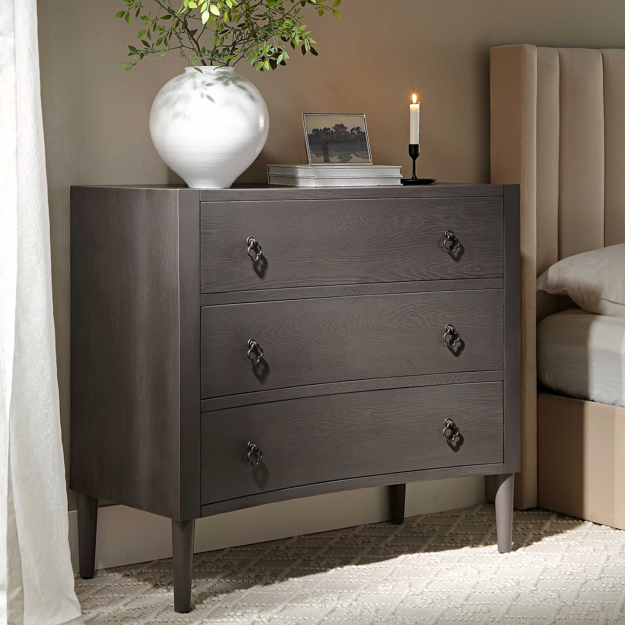 Thalia Concave 3 Drawer Dresser, Silver Oak