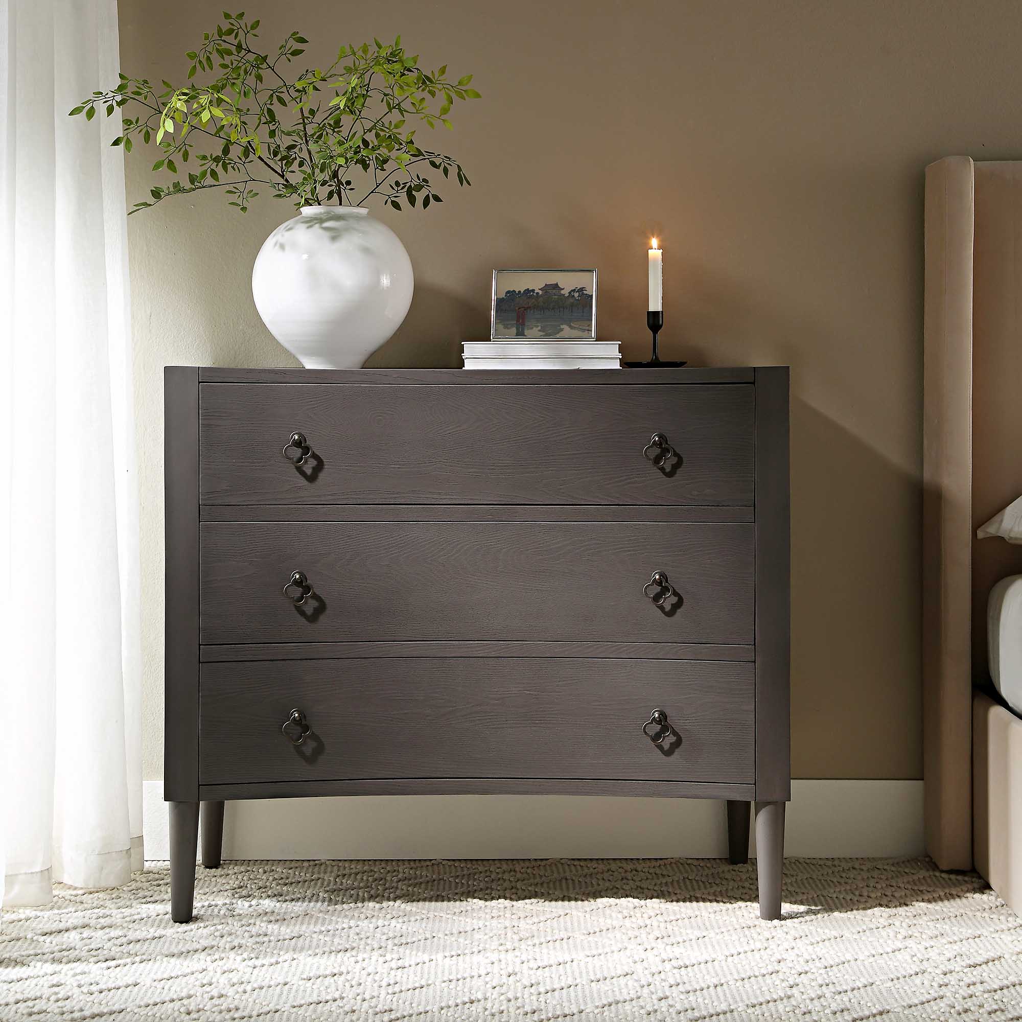 Thalia Concave 3 Drawer Dresser, Silver Oak