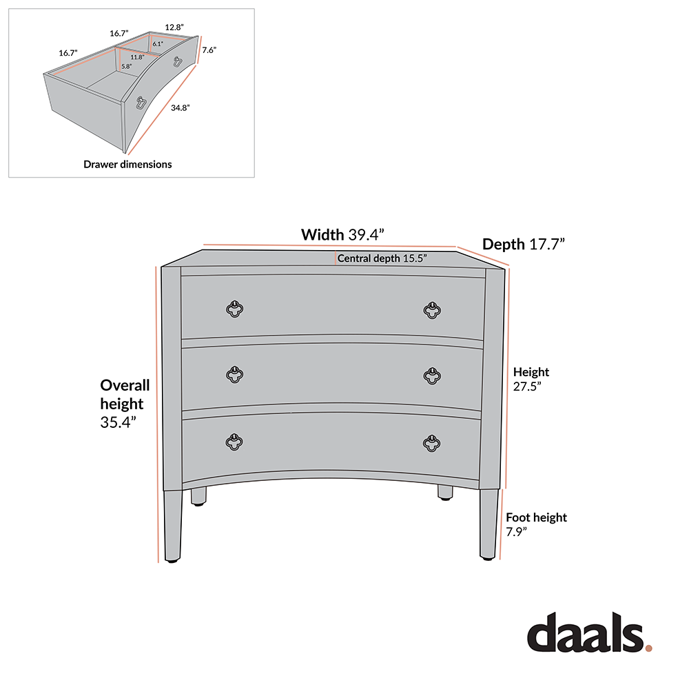 Thalia Concave 3 Drawer Dresser, Natural