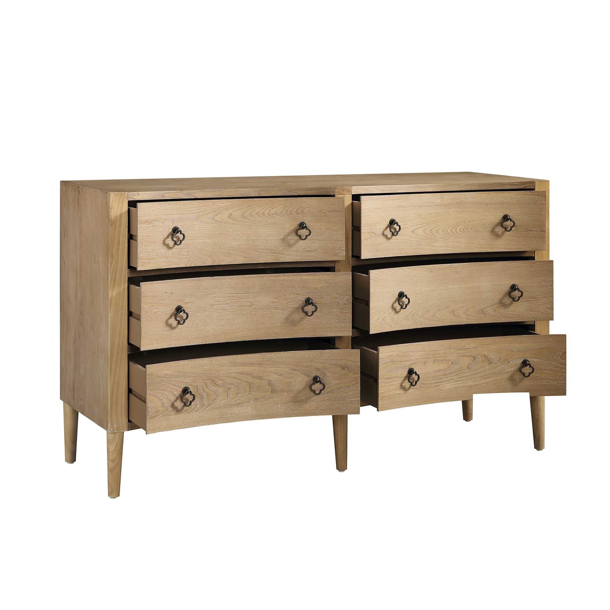 Thalia Concave Double Six Drawer Dresser, Natural