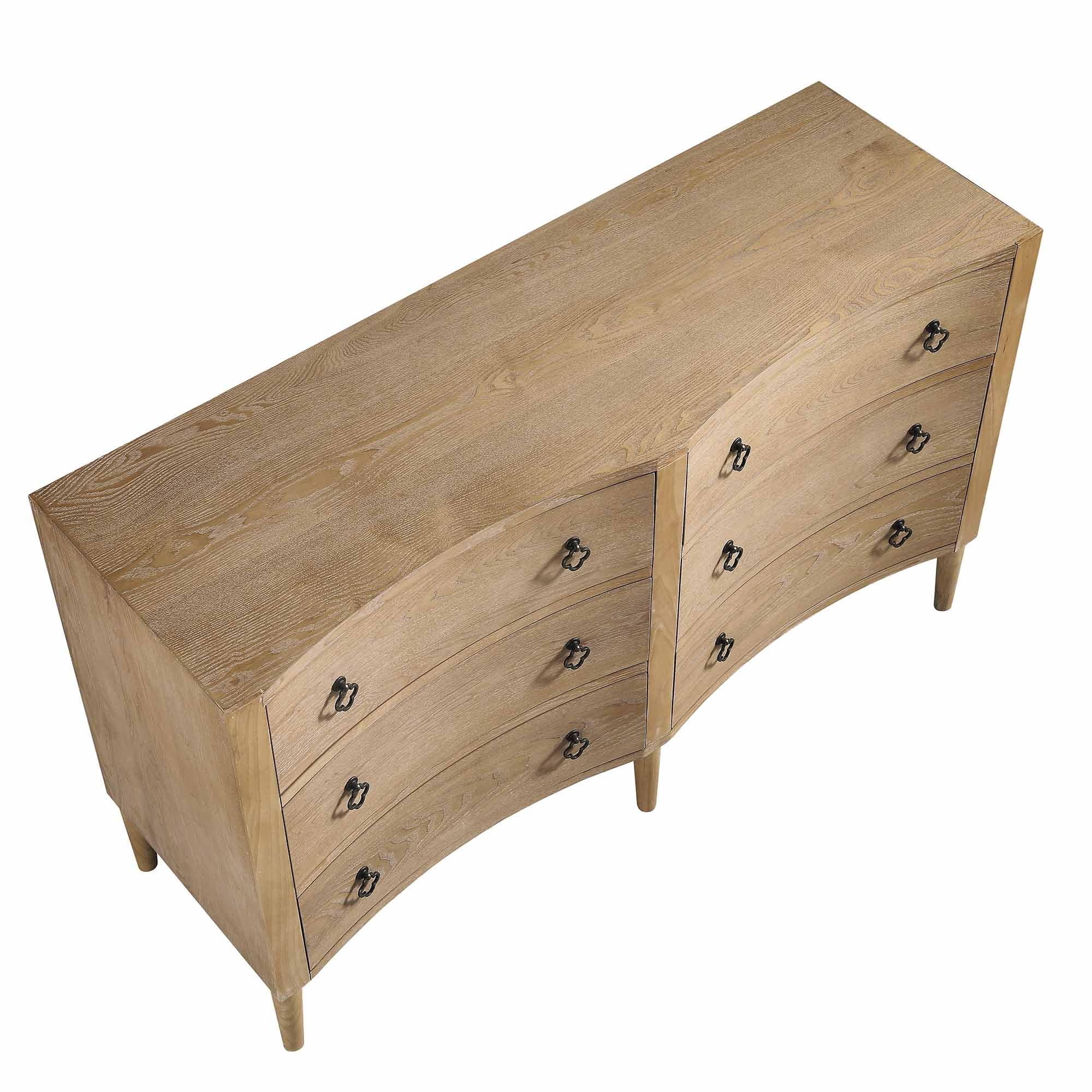 Thalia Concave Double Six Drawer Dresser, Natural