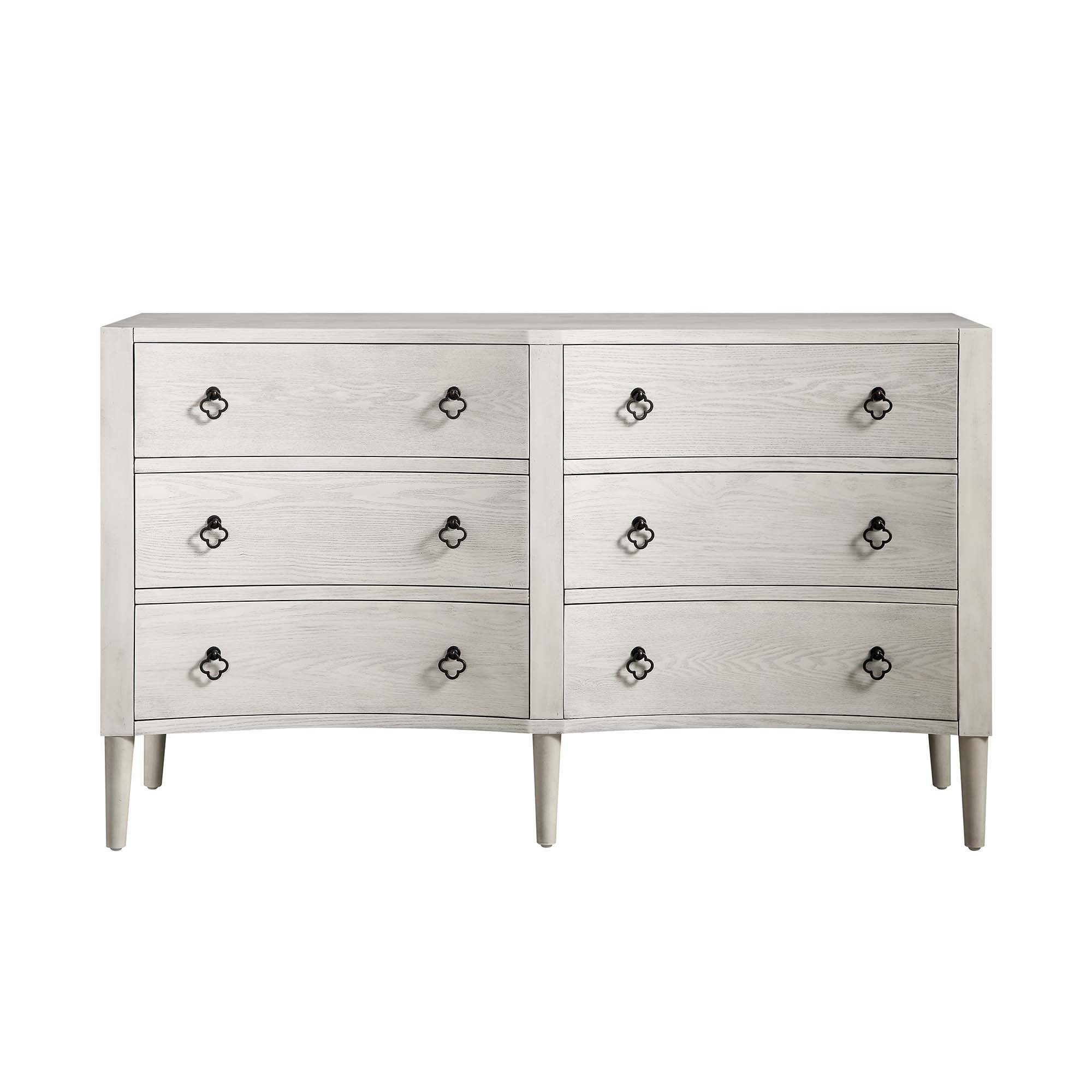 Thalia Concave Double Six Drawer Dresser, Washed White