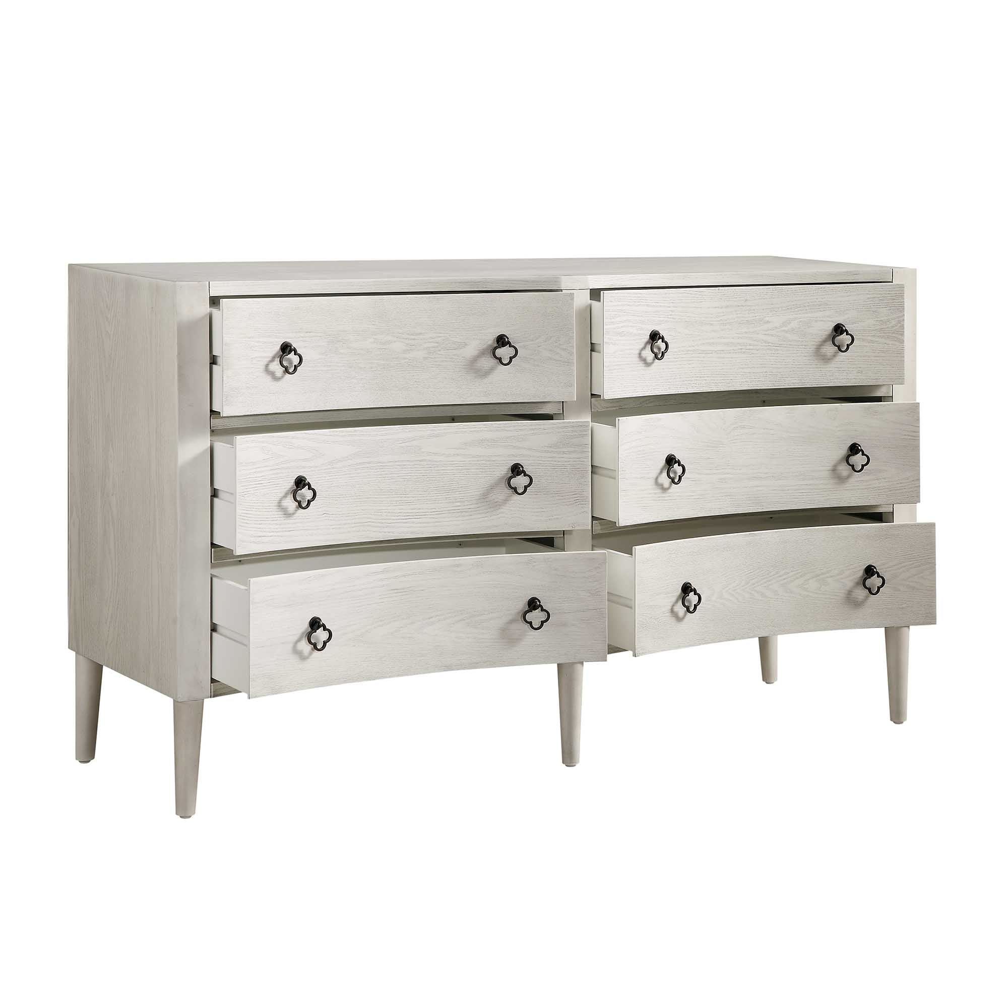 Thalia Concave Double Six Drawer Dresser, Washed White