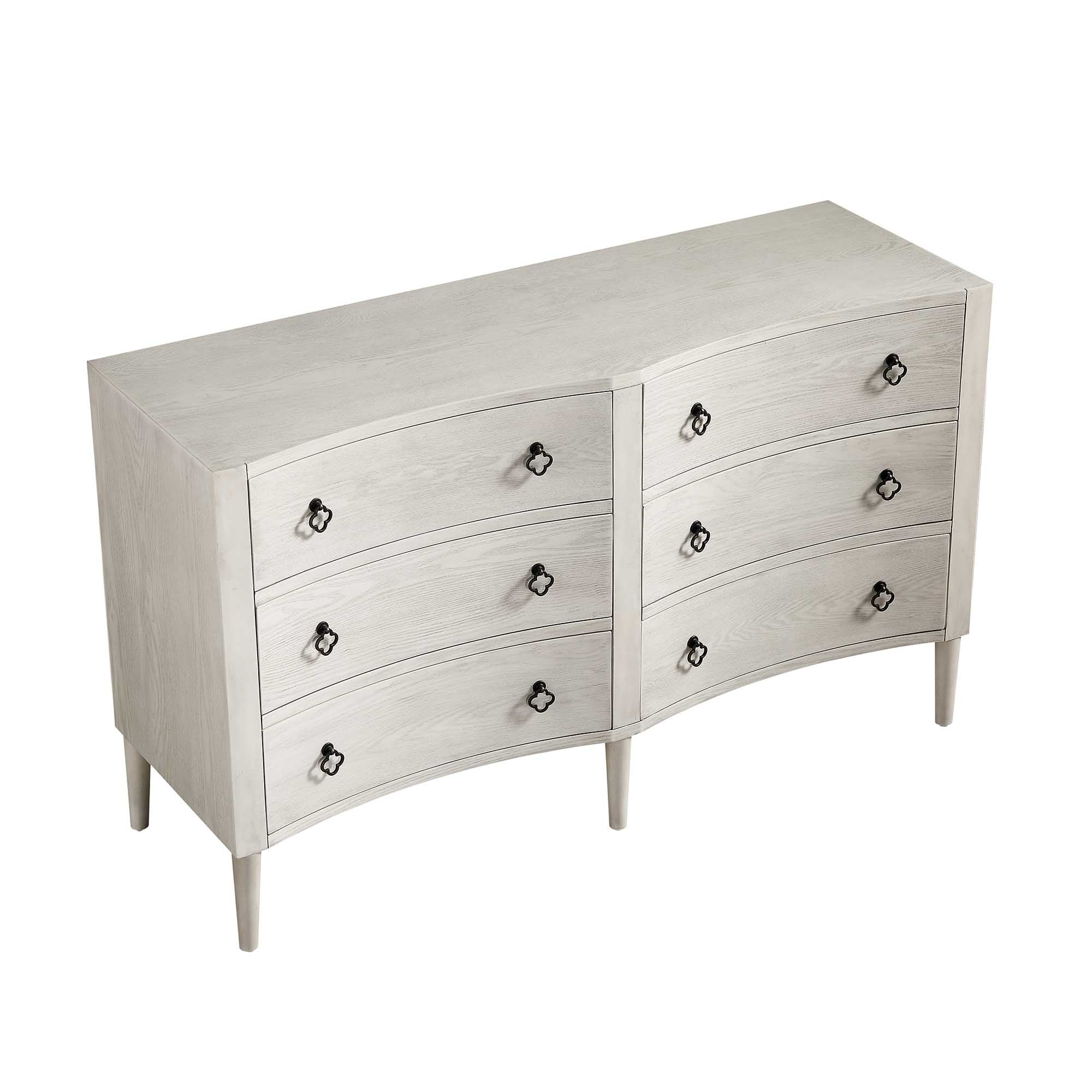 Thalia Concave Double Six Drawer Dresser, Washed White