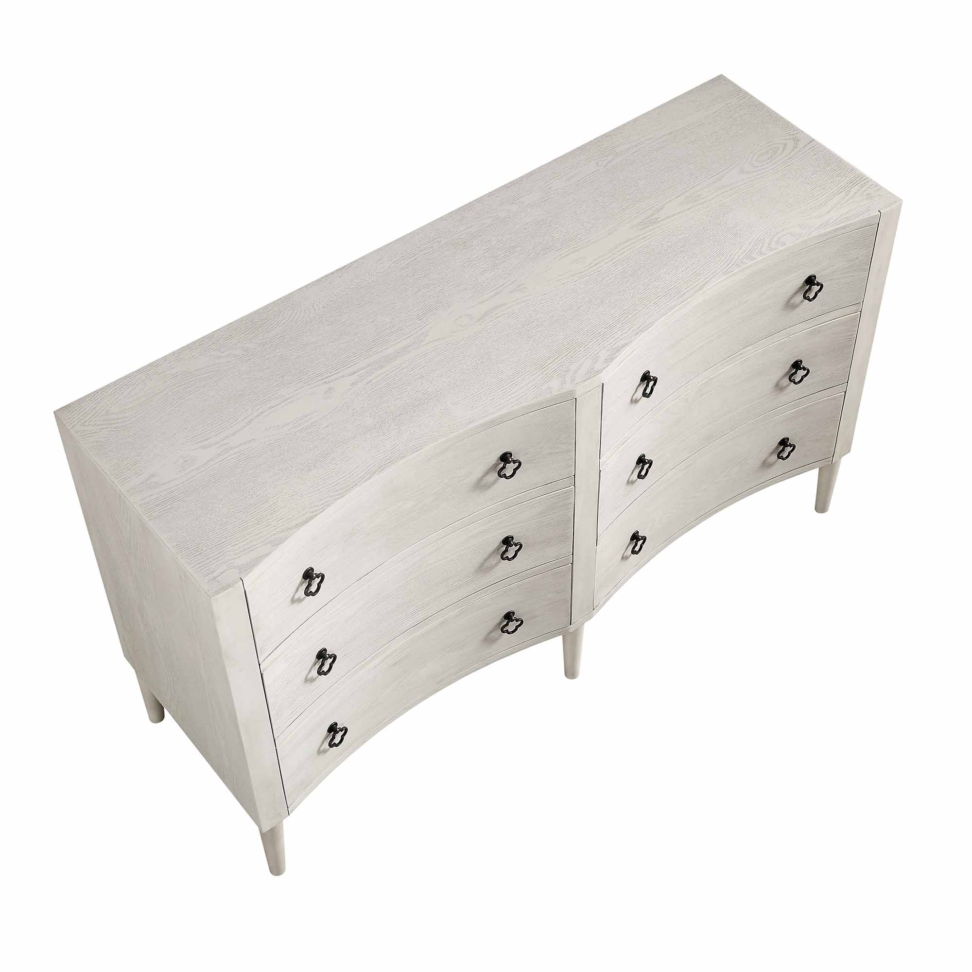 Thalia Concave Double Six Drawer Dresser, Washed White