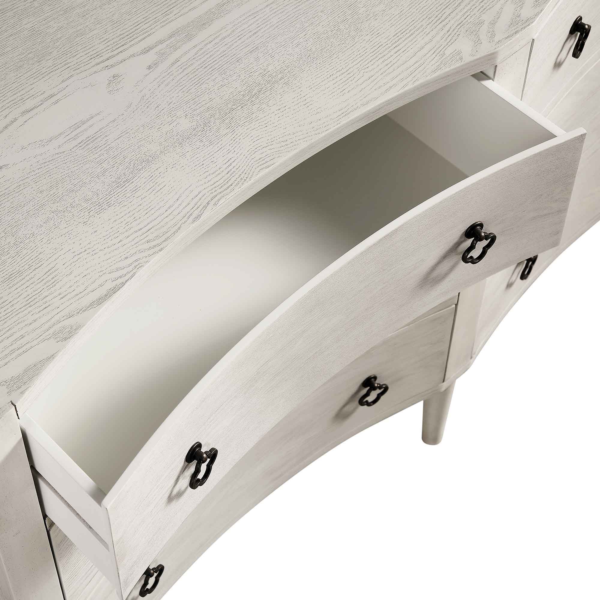 Thalia Concave Double Six Drawer Dresser, Washed White