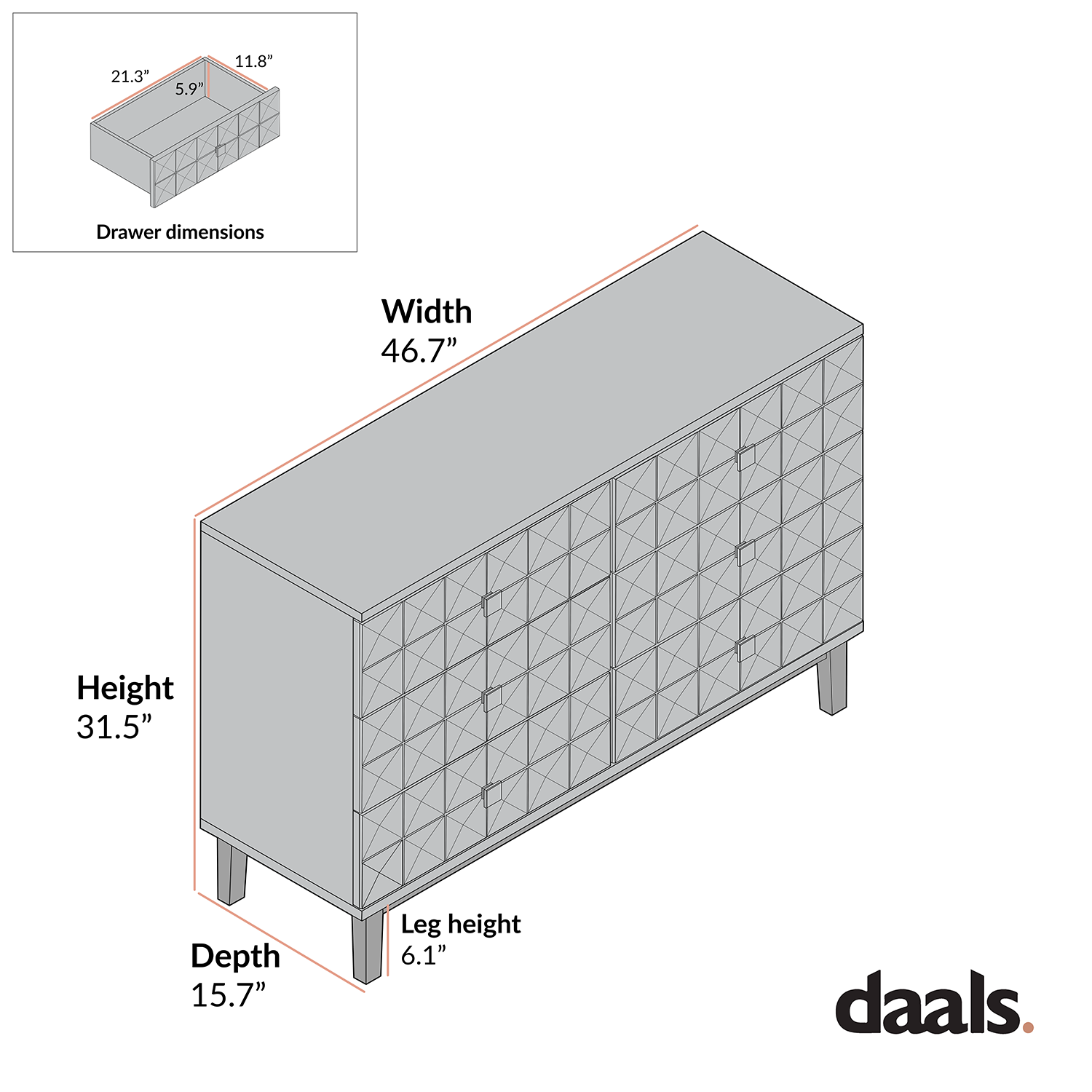 Gibbs 6 Drawer Dresser, Natural