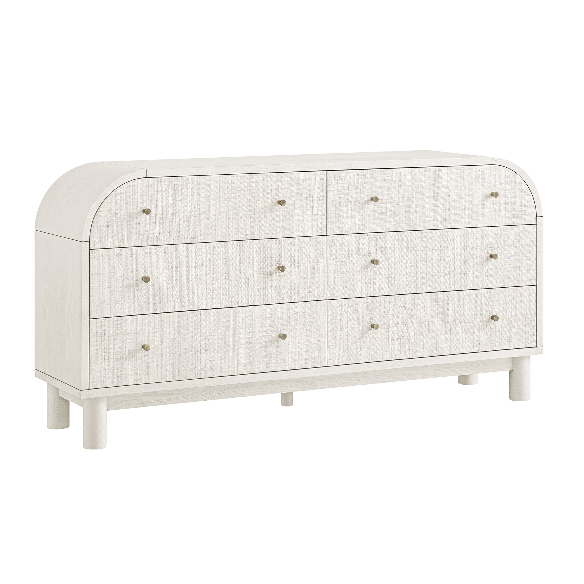 Maude 6 Drawer Dresser, Washed White Ash with Raffia