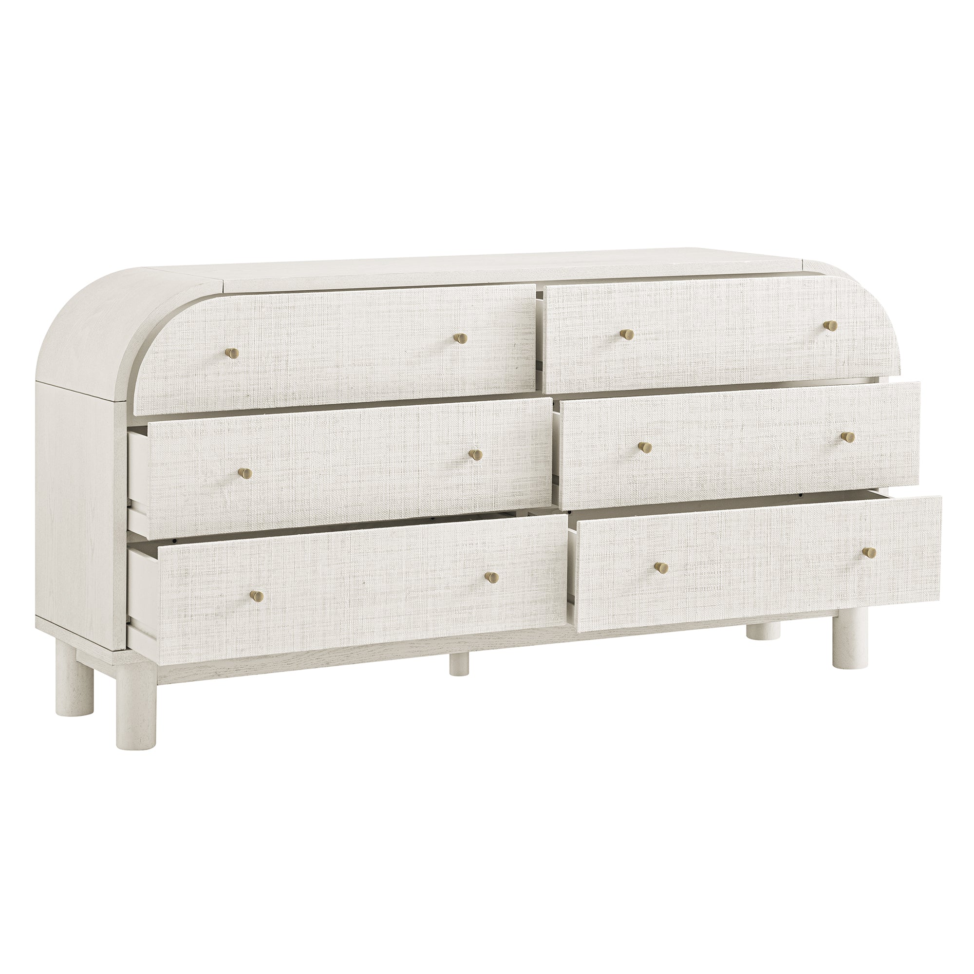 Maude 6 Drawer Dresser, Washed White Ash with Raffia