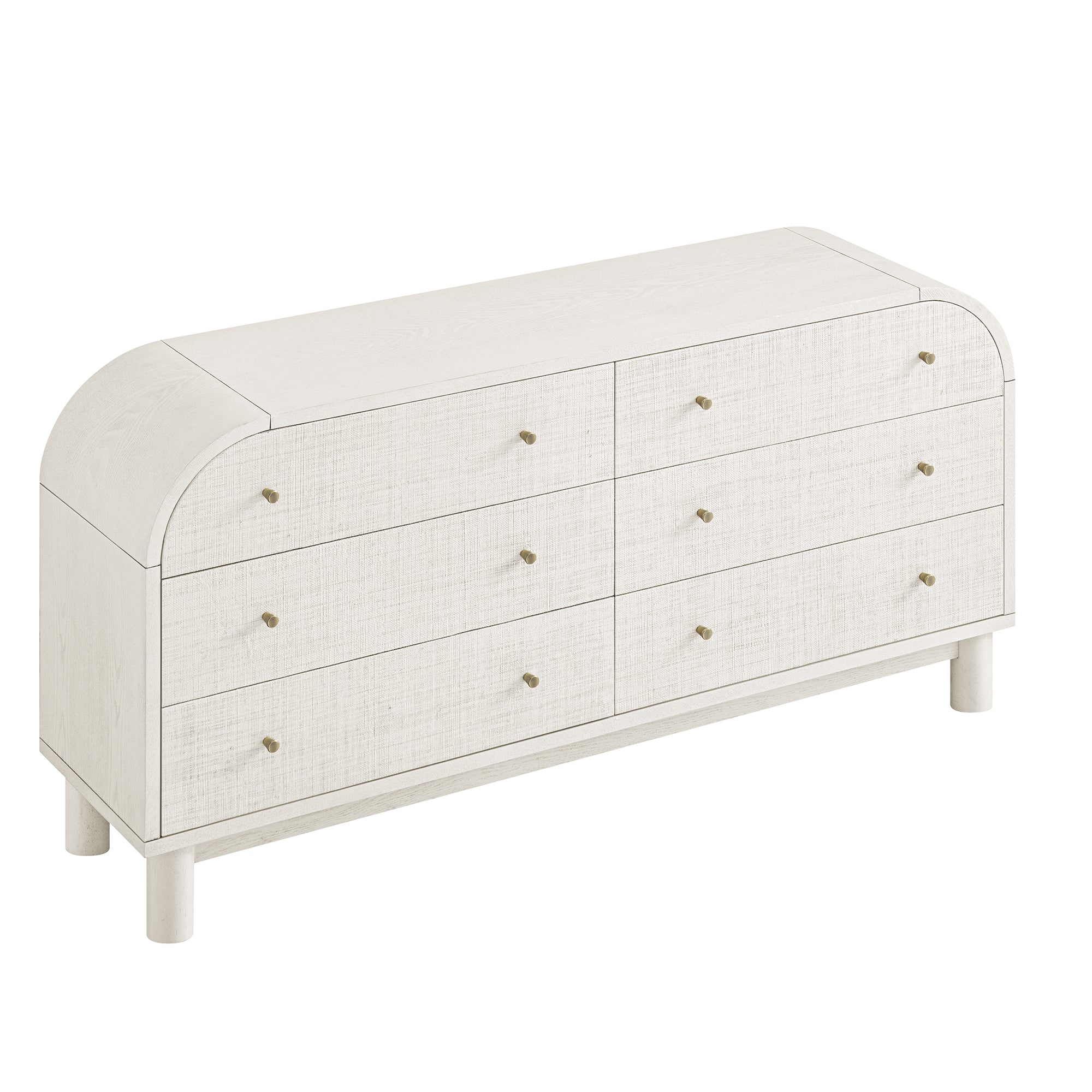 Maude 6 Drawer Dresser, Washed White Ash with Raffia