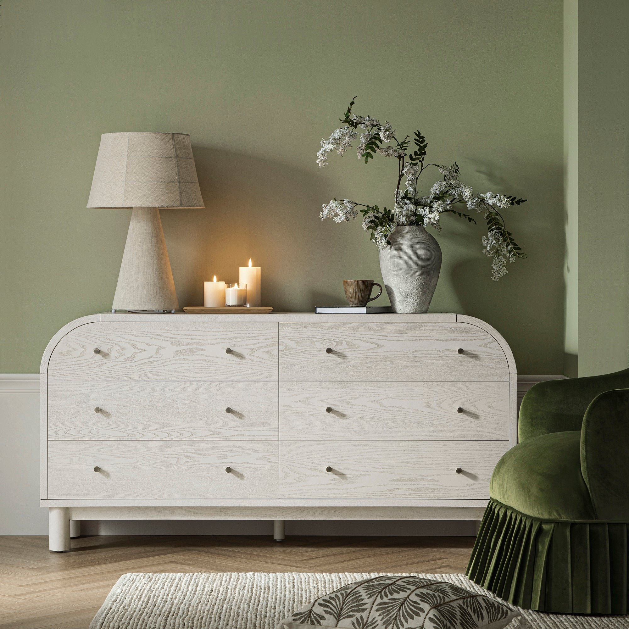 Maude 6 Drawer Dresser, Washed White Ash