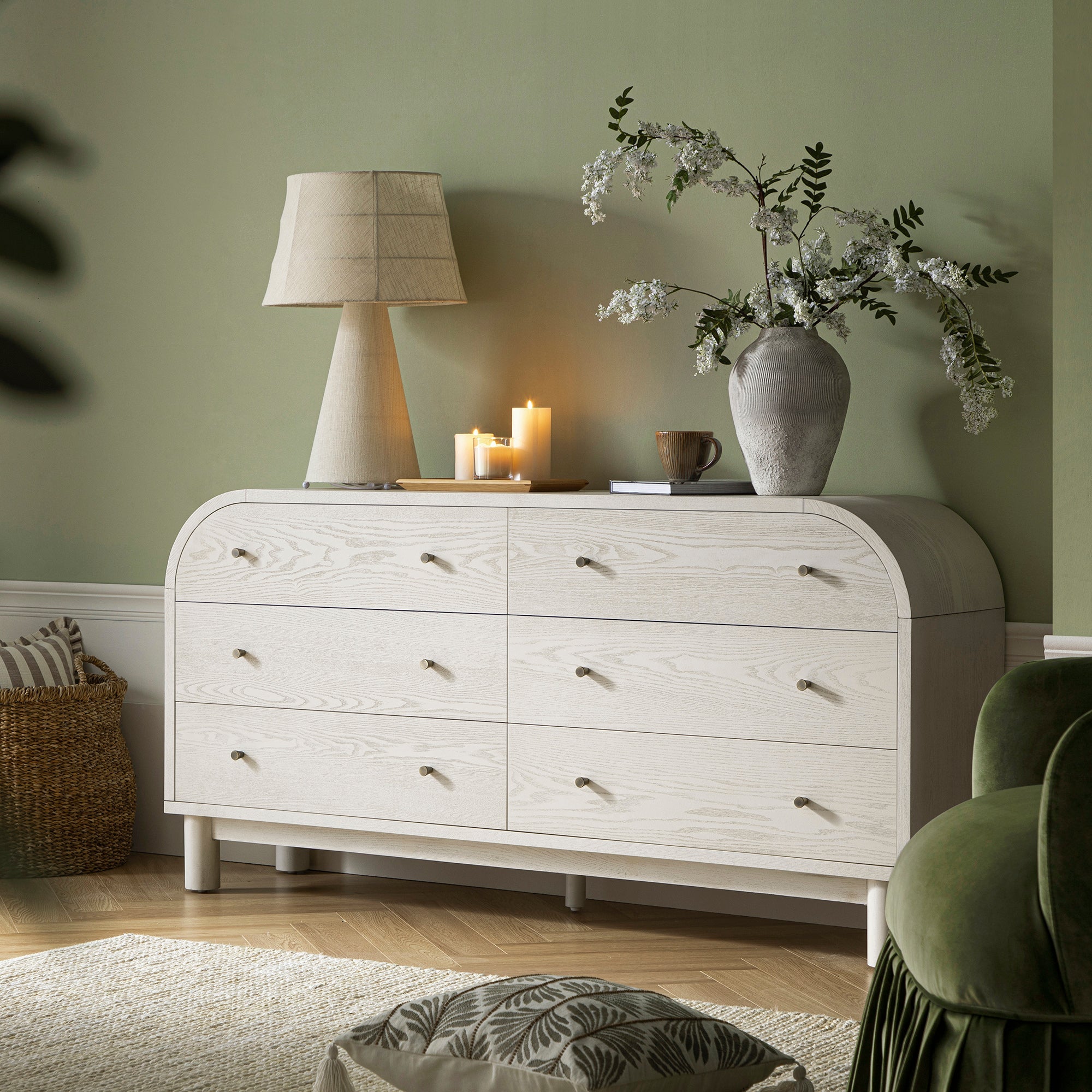 Maude 6 Drawer Dresser, Washed White Ash