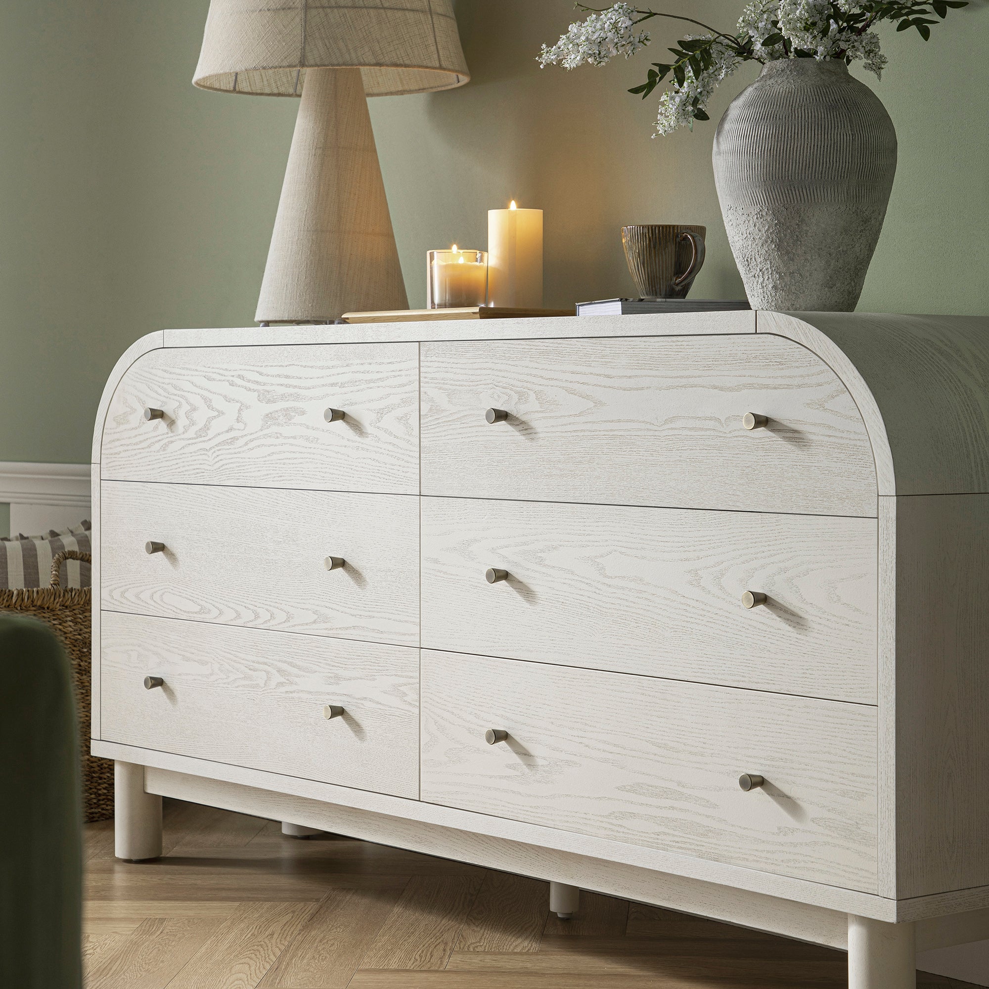 Maude 6 Drawer Dresser, Washed White Ash