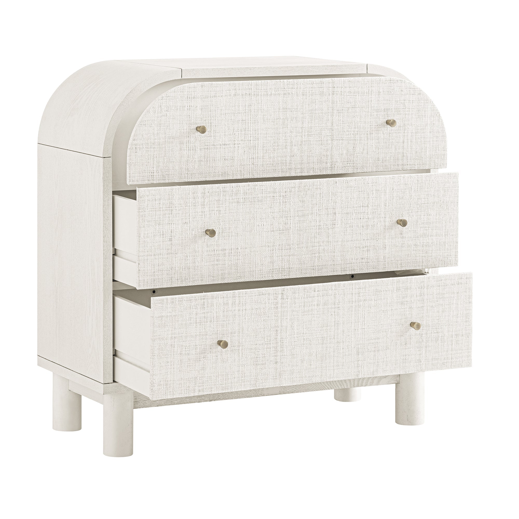 Maude 3 Drawer Dresser, Washed White Ash with Raffia