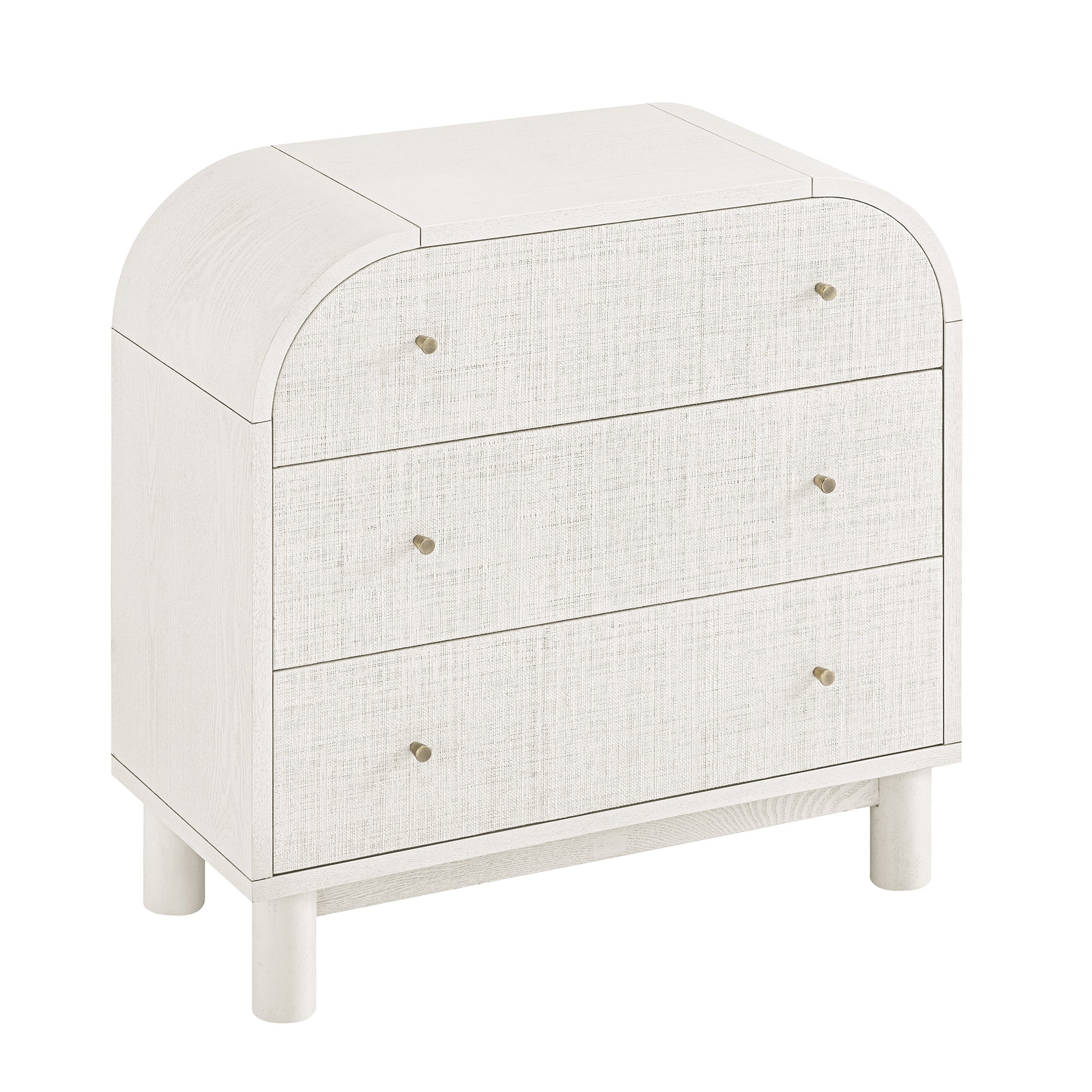 Maude 3 Drawer Dresser, Washed White Ash with Raffia