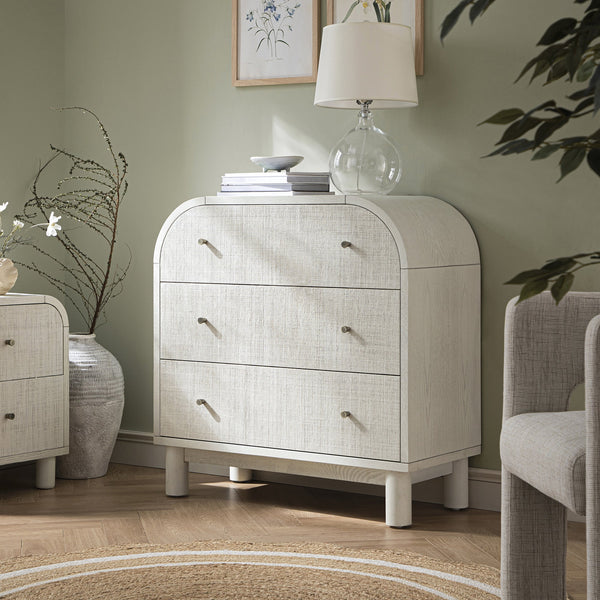 Maude 3 Drawer Dresser, Washed White Ash with Raffia