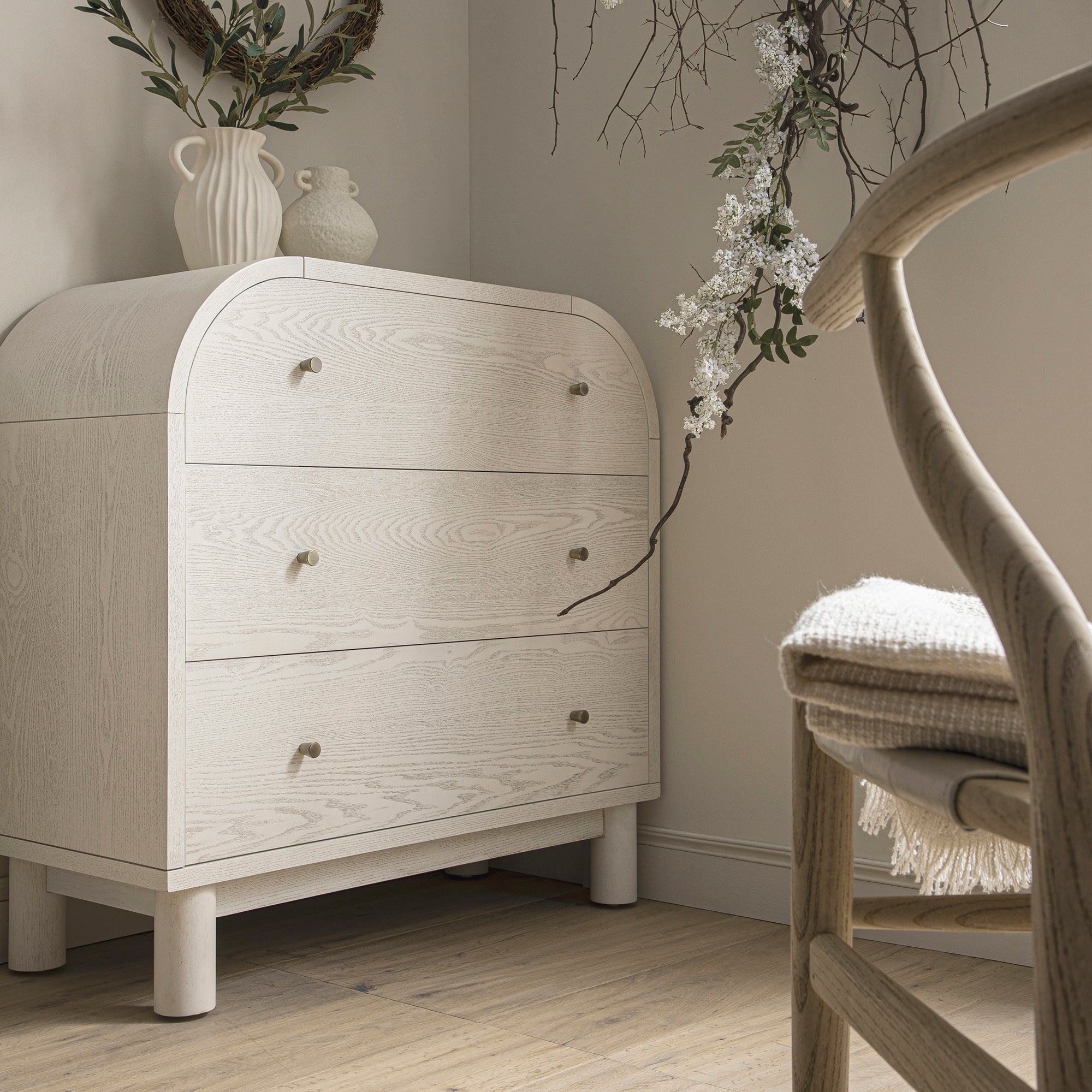 Maude 3 Drawer Dresser, Washed White Ash