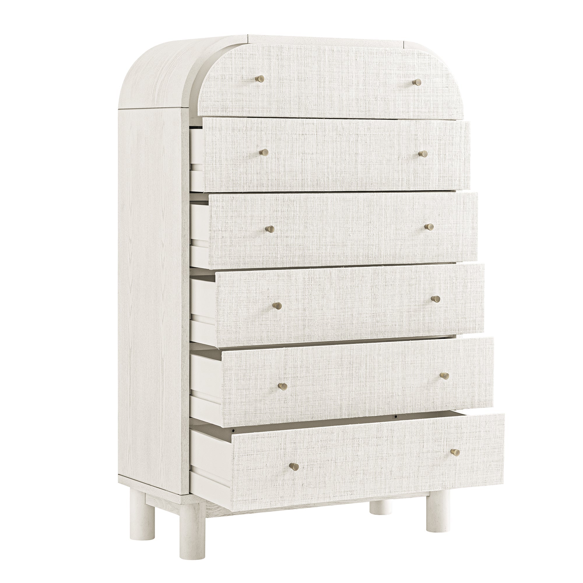 Maude Tall Dresser, Washed White Ash with Raffia