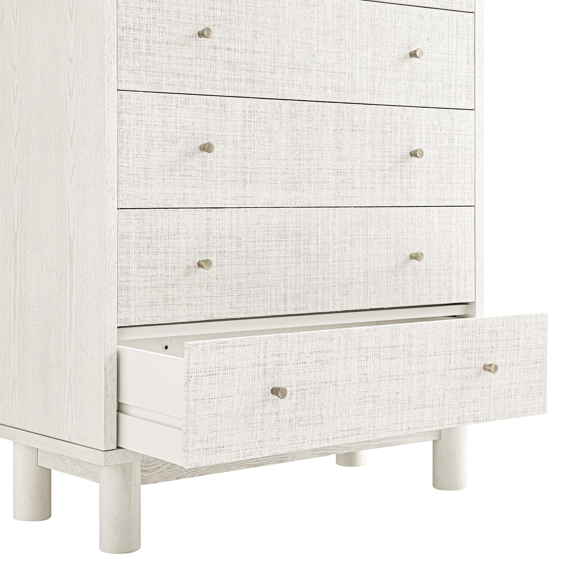 Maude Tall Dresser, Washed White Ash with Raffia