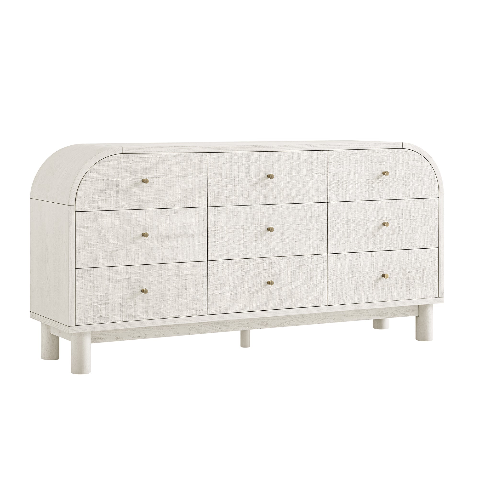 Maude 9 Drawer Dresser, Washed White Ash with Raffia