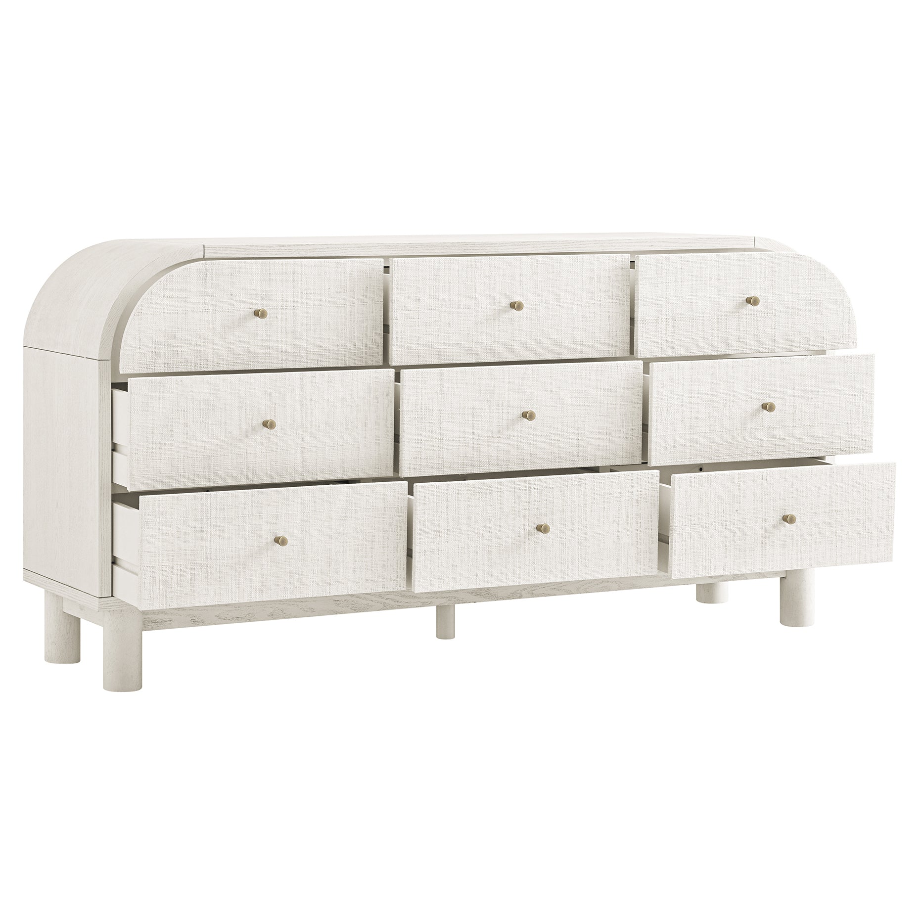 Maude 9 Drawer Dresser, Washed White Ash with Raffia