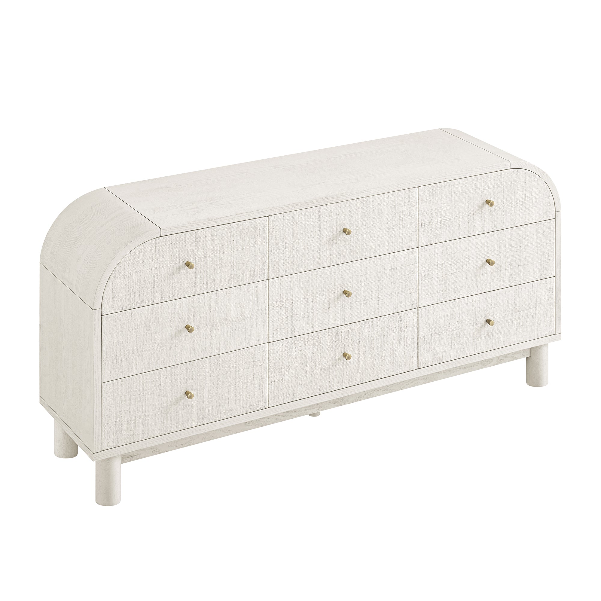 Maude 9 Drawer Dresser, Washed White Ash with Raffia