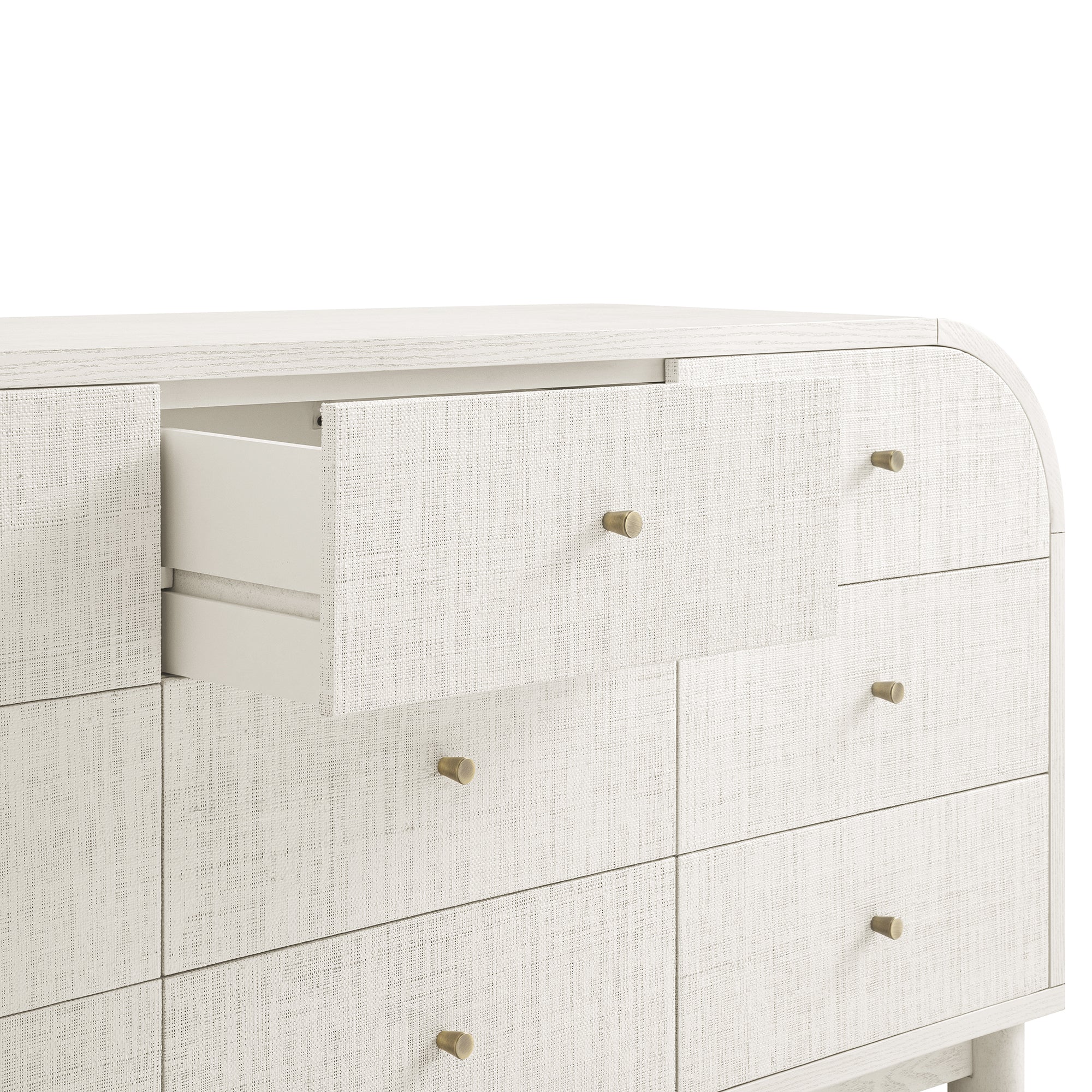 Maude 9 Drawer Dresser, Washed White Ash with Raffia