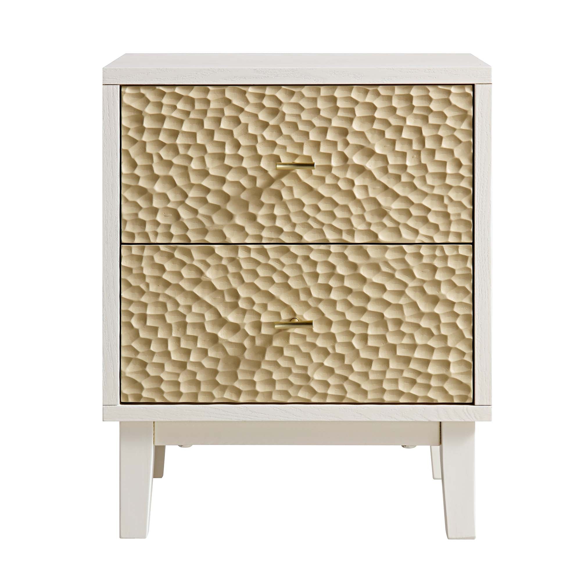 Bianca Chip Carved Nightstand, Sand Beige & Ivory