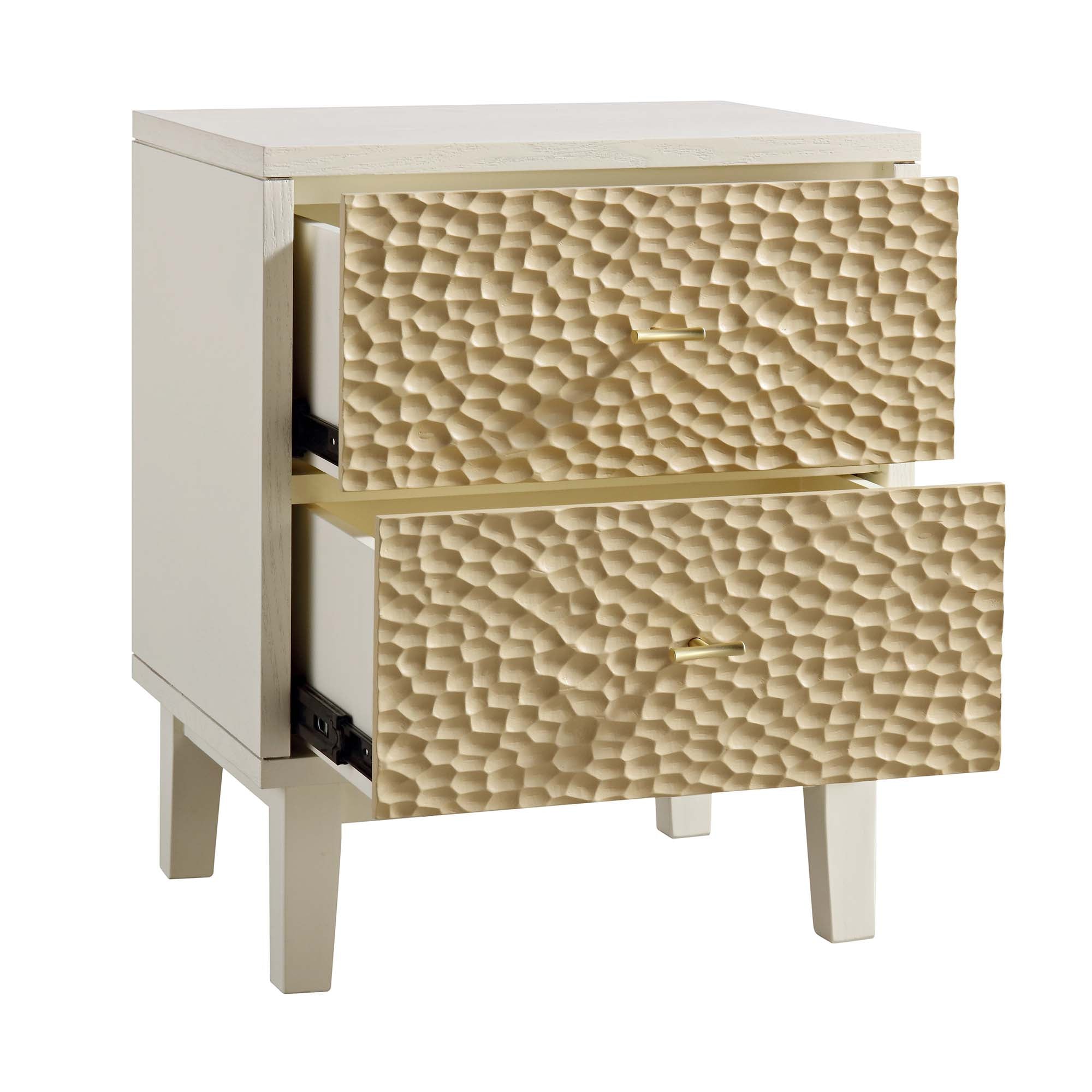 Bianca Chip Carved Nightstand, Sand Beige & Ivory