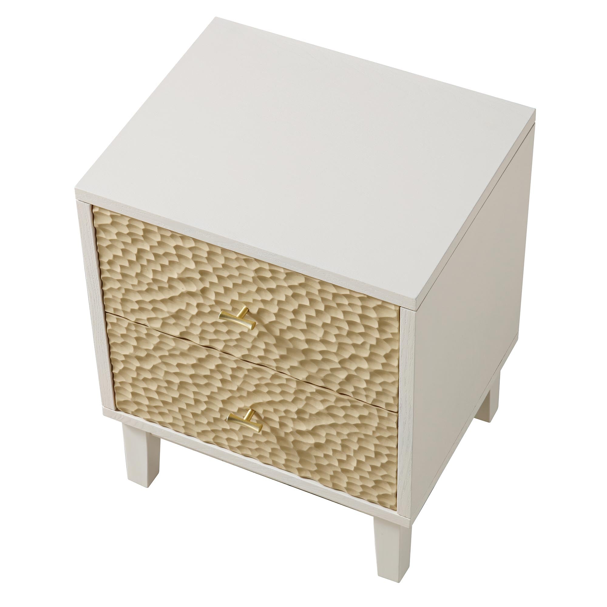 Bianca Chip Carved Nightstand, Sand Beige & Ivory