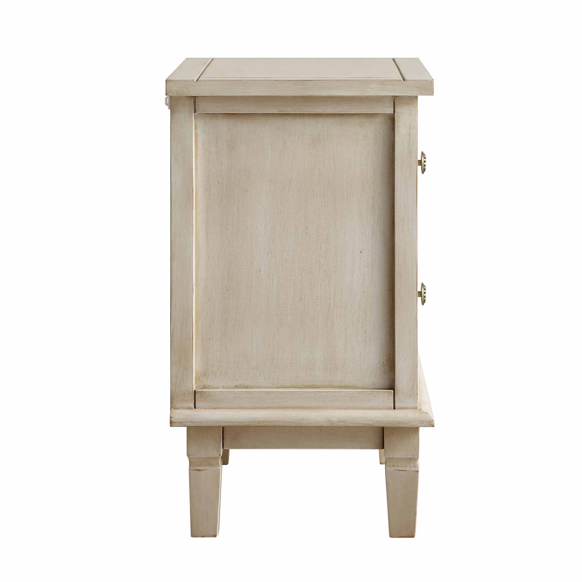 Chantilly Whitewashed Carved 2 Drawer Nightstand