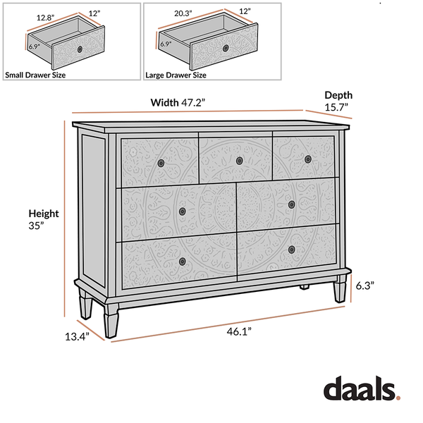 Chantilly Whitewashed Carved 3 over 4 Drawer Dresser