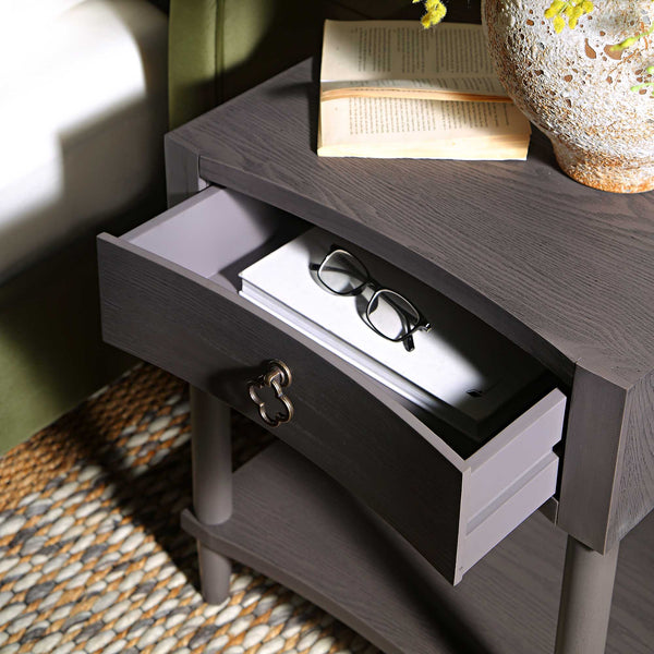 Thalia Concave 1 Drawer Nightstand, Silver Oak