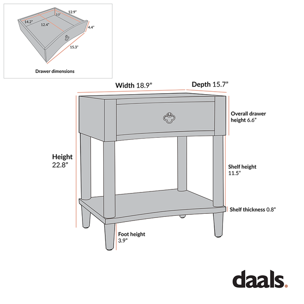 Thalia Concave 1 Drawer Nightstand, Natural