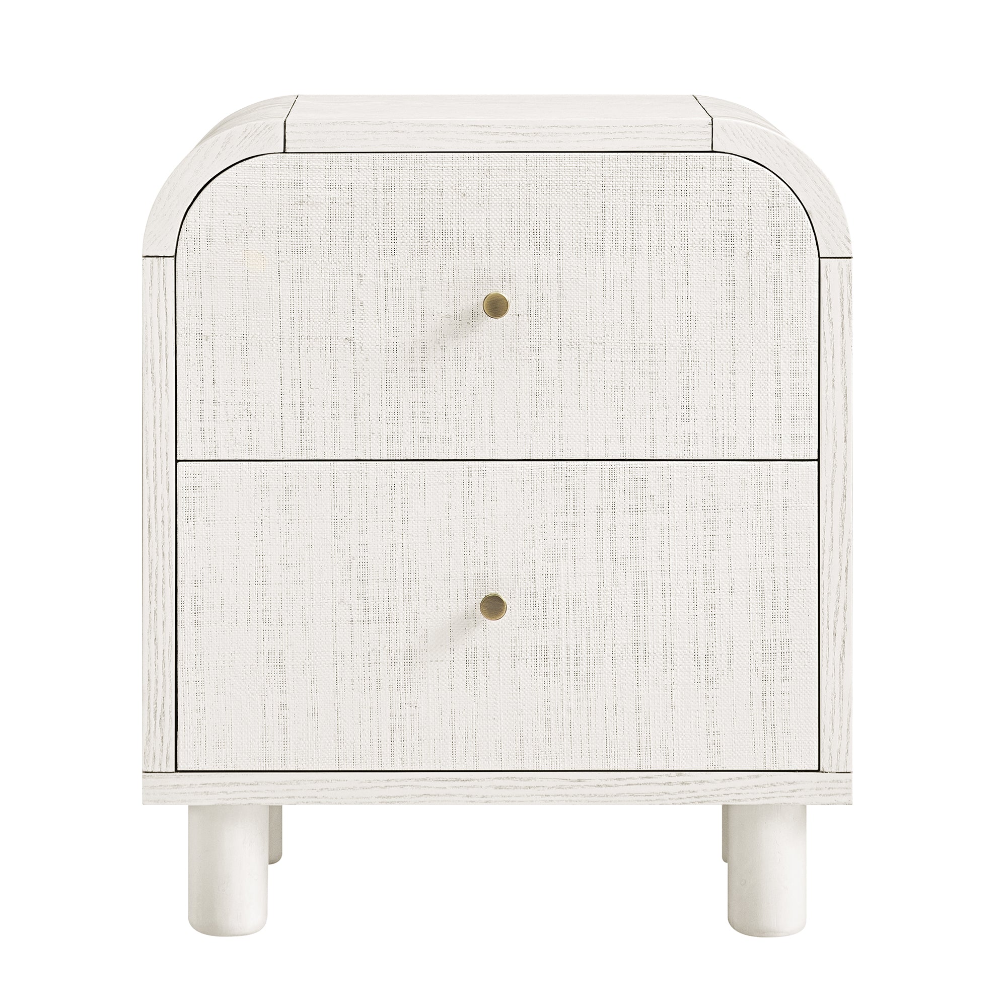 Maude 2 Drawer Nightstand, Washed White Ash with Raffia