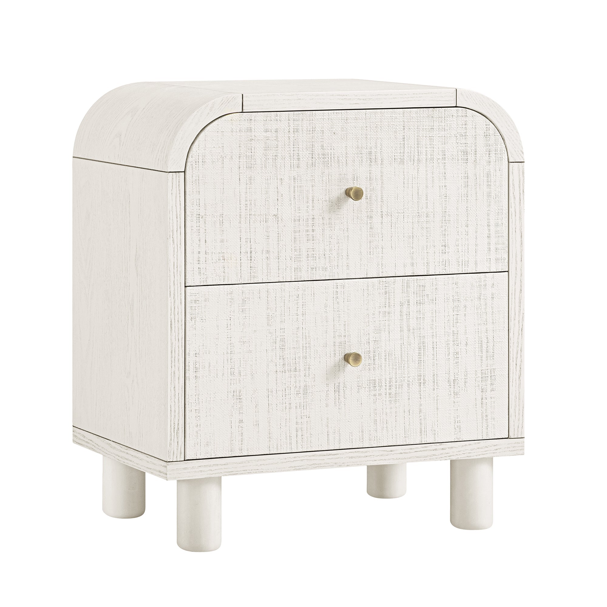 Maude 2 Drawer Nightstand, Washed White Ash with Raffia