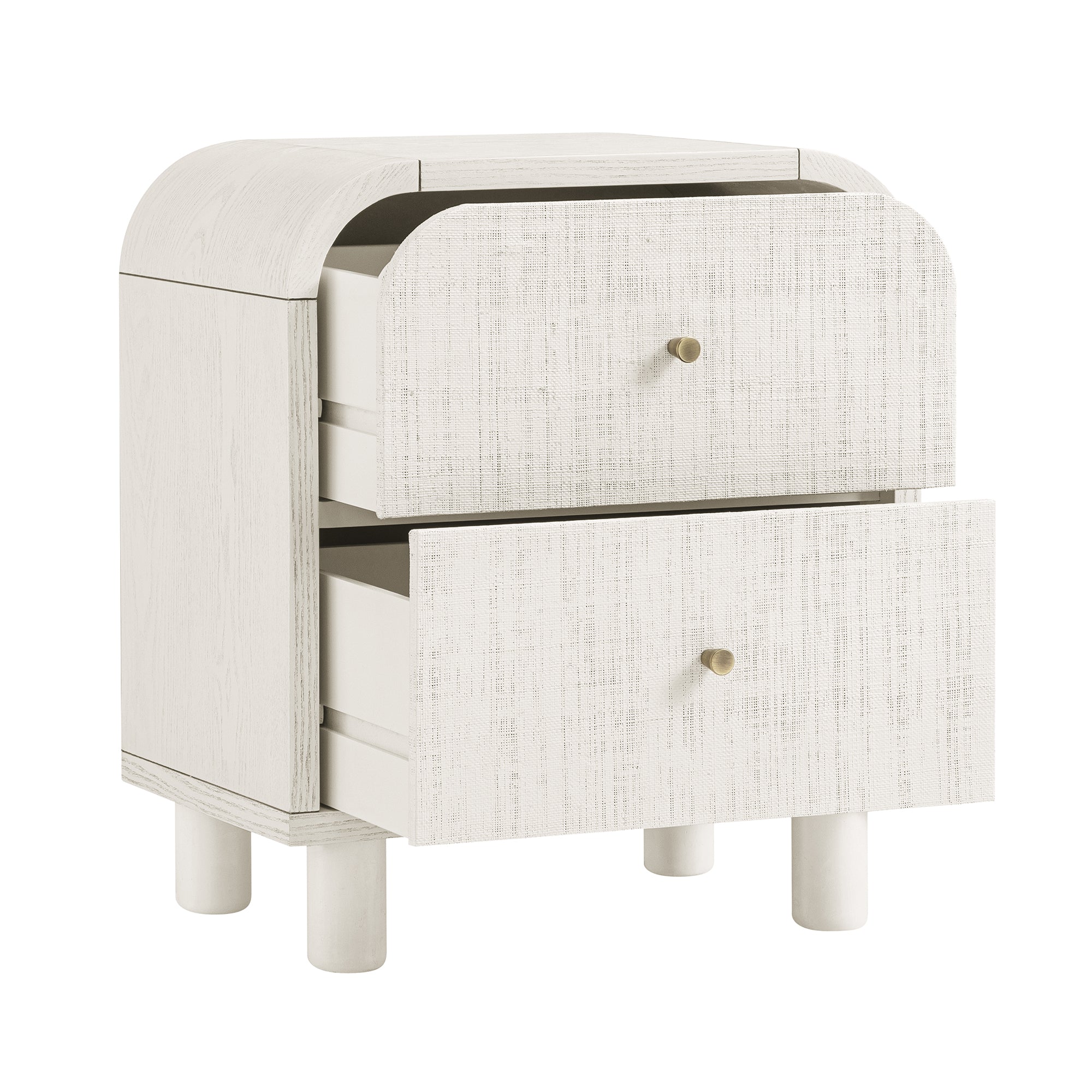 Maude 2 Drawer Nightstand, Washed White Ash with Raffia