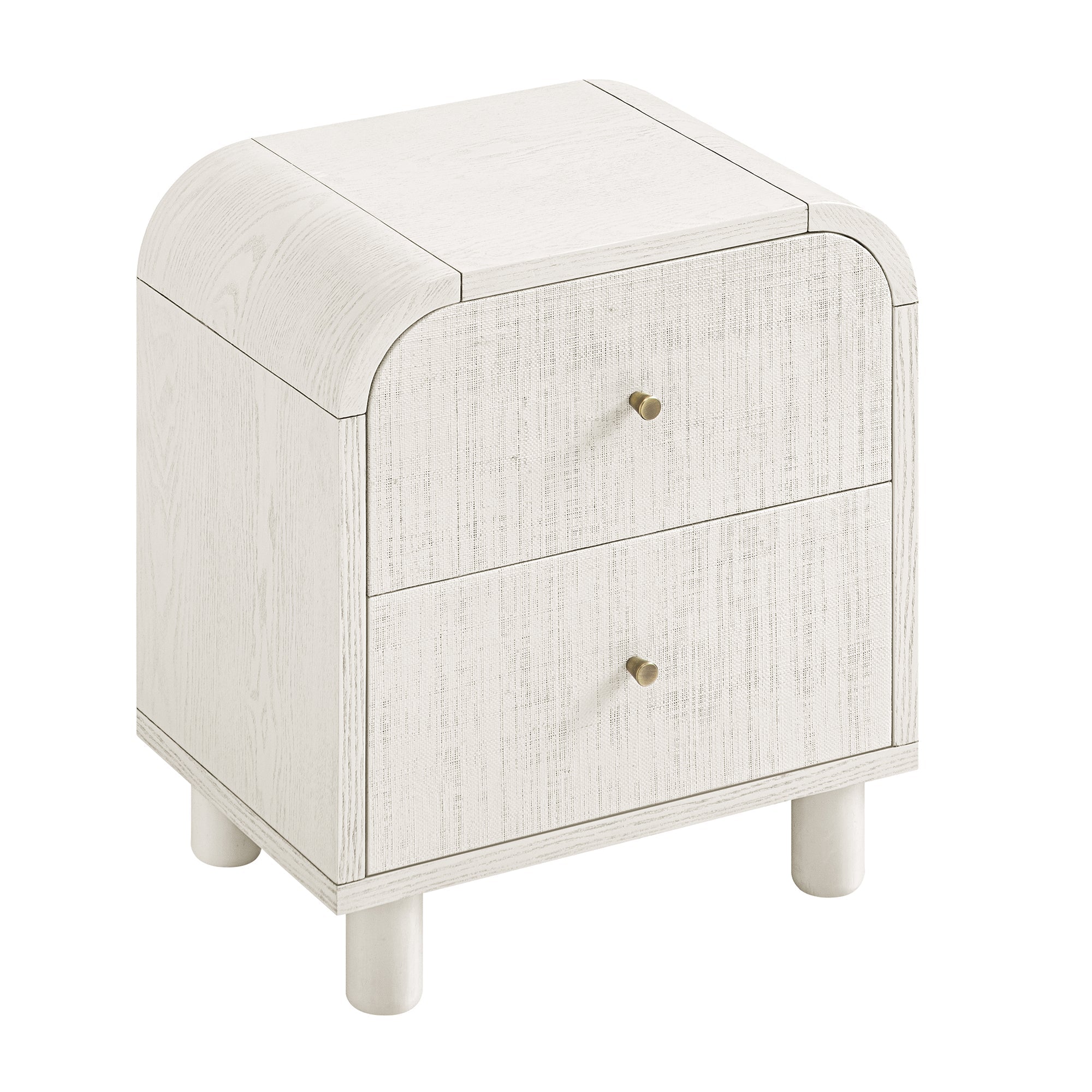 Maude 2 Drawer Nightstand, Washed White Ash with Raffia