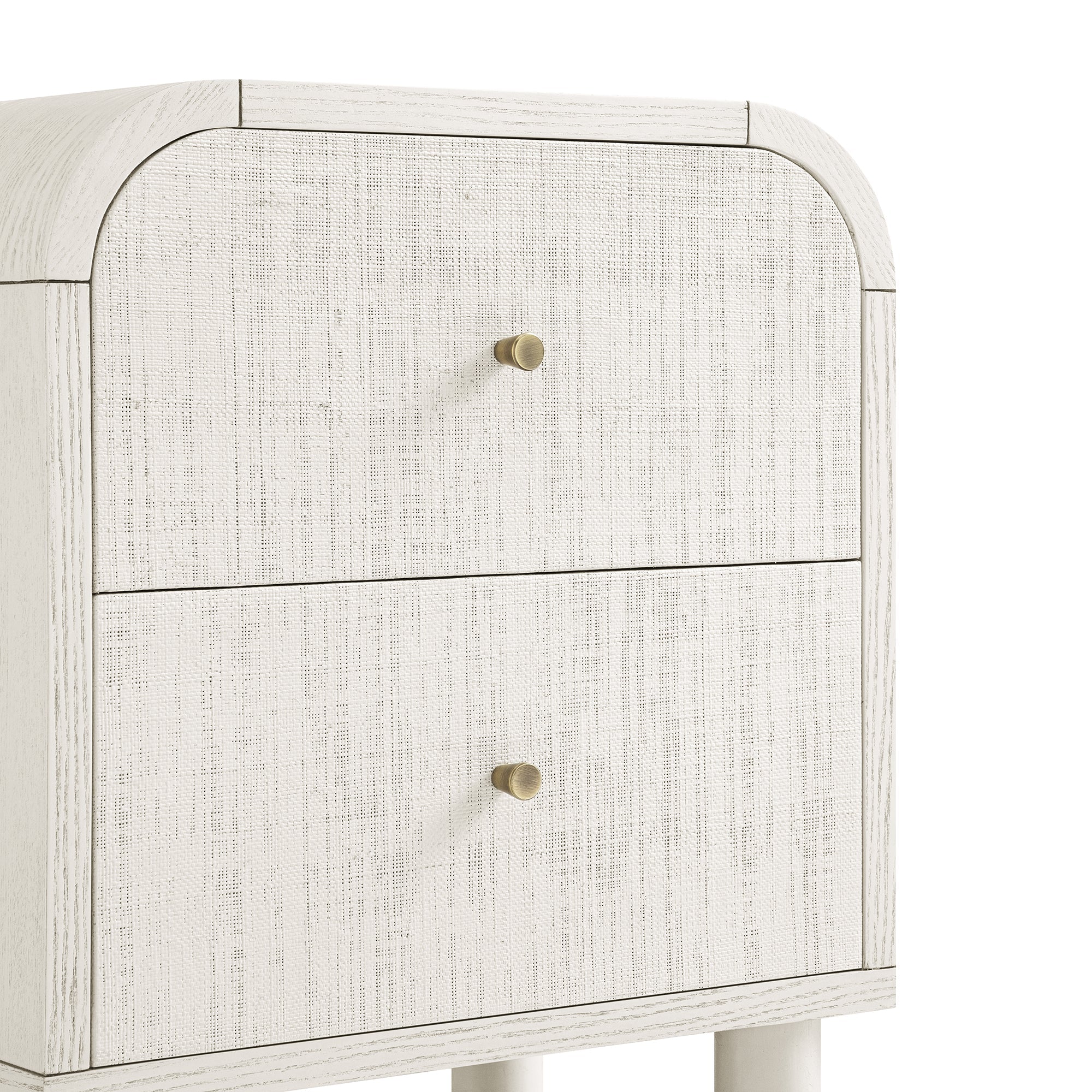 Maude 2 Drawer Nightstand, Washed White Ash with Raffia