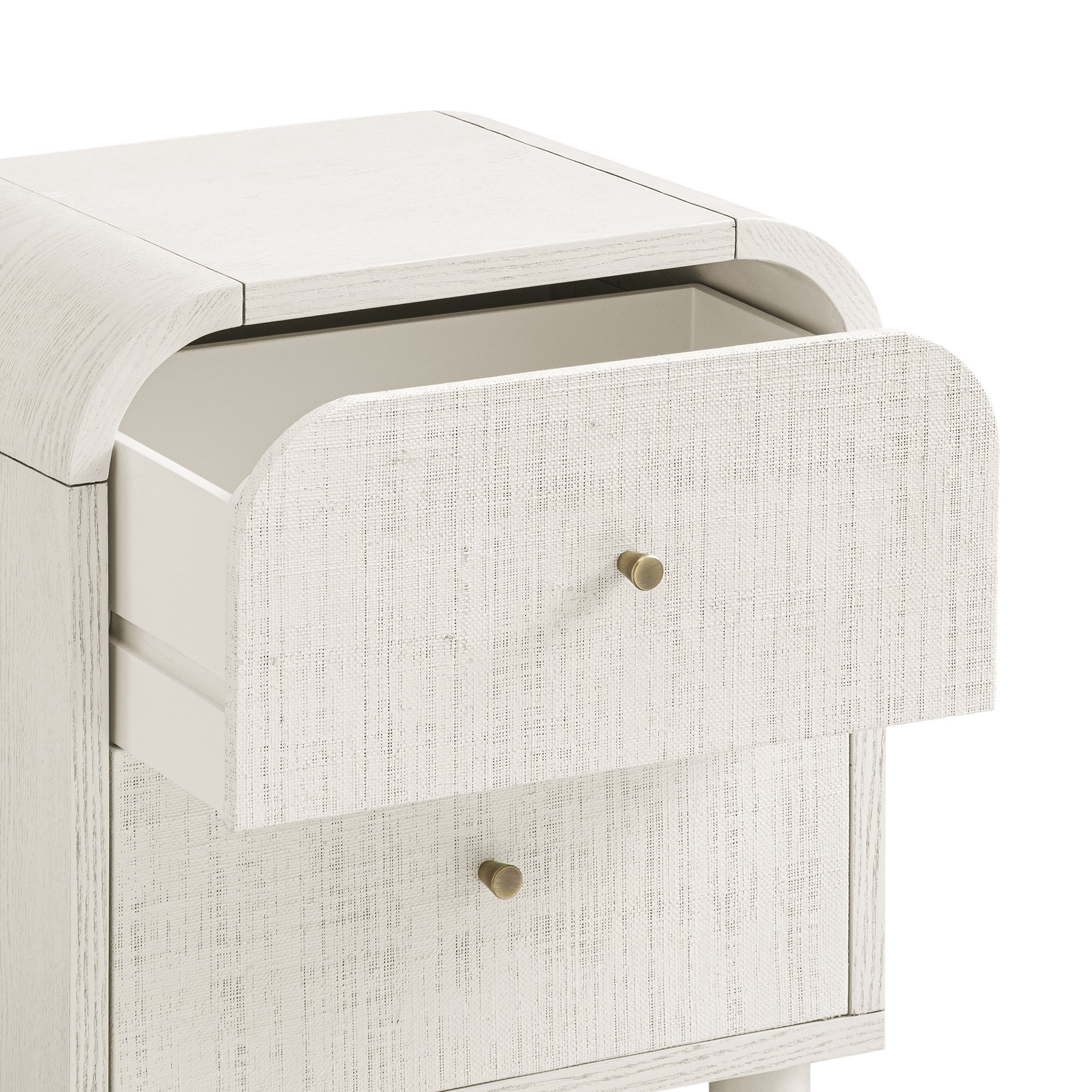 Maude 2 Drawer Nightstand, Washed White Ash with Raffia