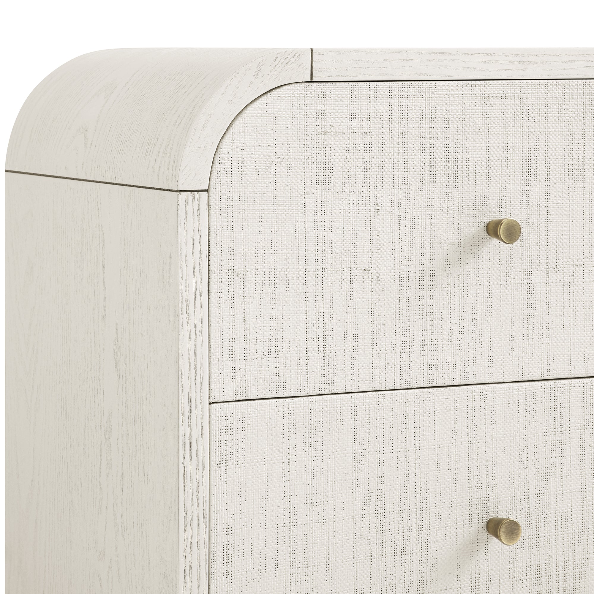 Maude 2 Drawer Nightstand, Washed White Ash with Raffia