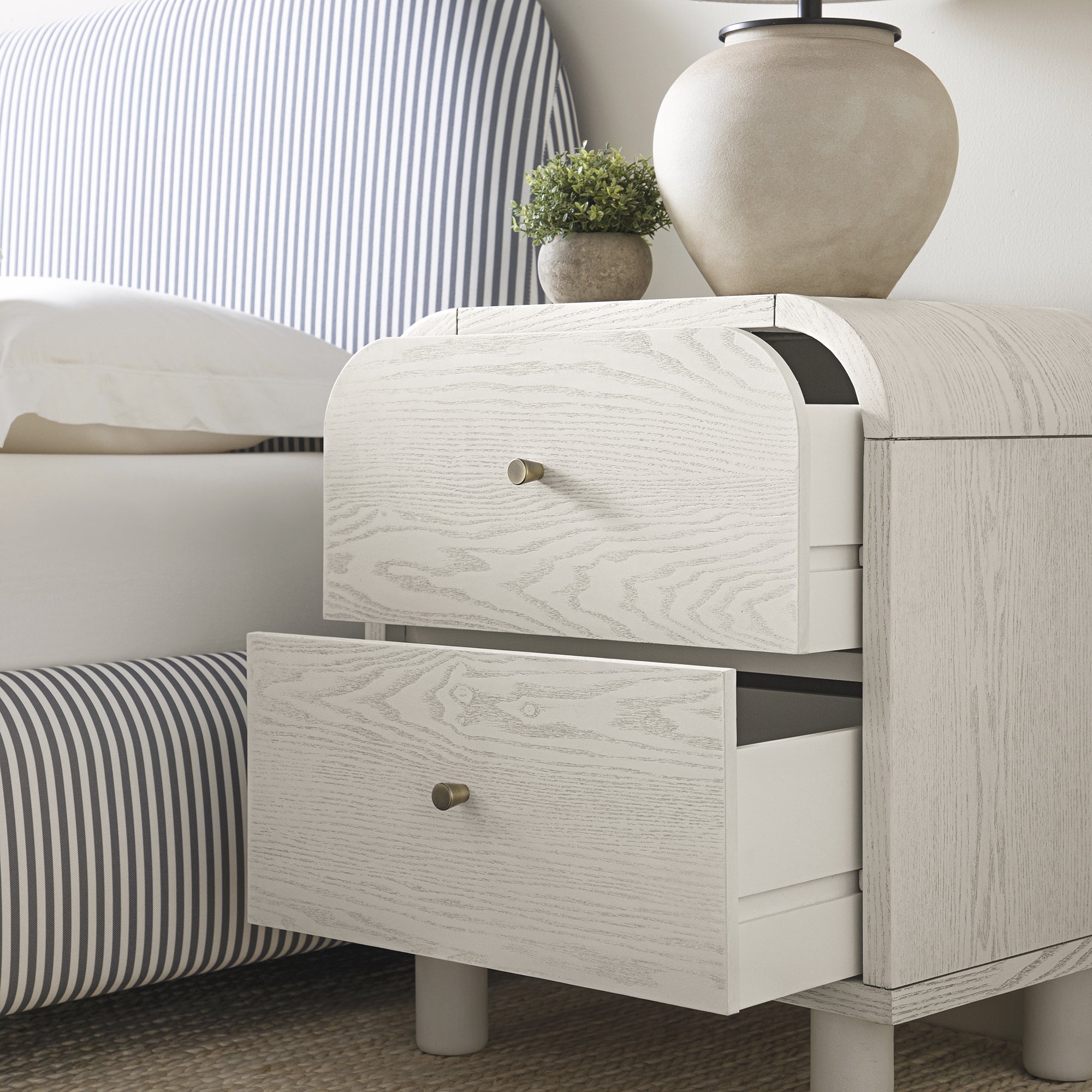 Maude 2 Drawer Nightstand, Washed White Ash